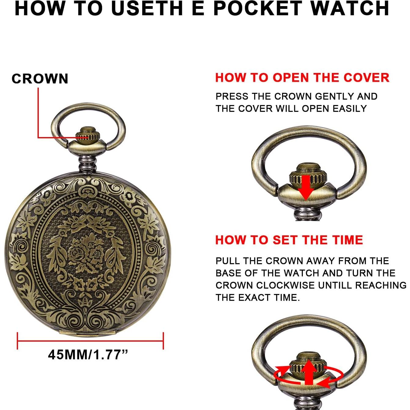 Reloj de bolsillo SwitchMe de bronce con cadena y esfera romana