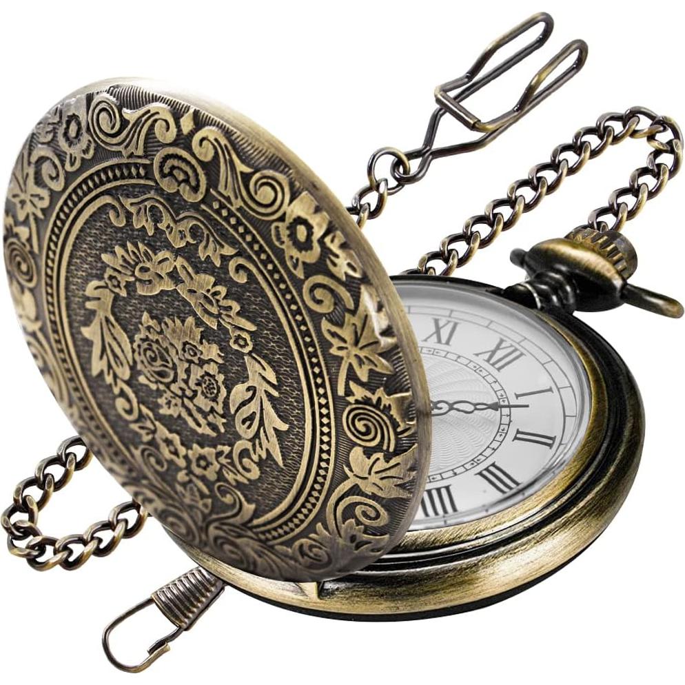 Reloj de bolsillo SwitchMe de bronce con cadena y esfera romana
