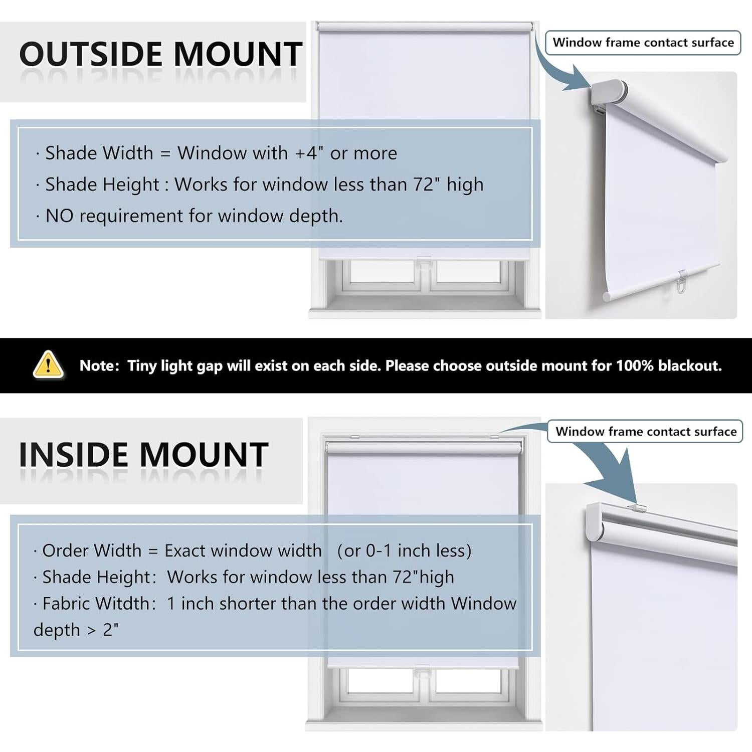 Persianas enrollables AOSKY 58x182 cm opacas blancas