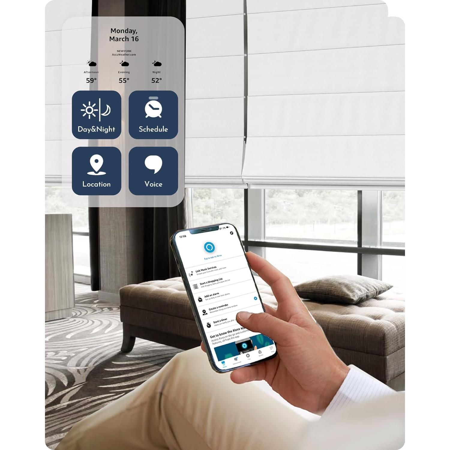 Cortinas Romanas Inteligentes Graywind 100% Opacas Control Remoto