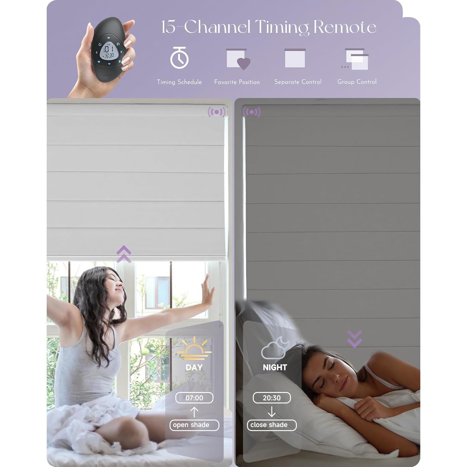 Cortinas Romanas Inteligentes Graywind 100% Opacas Control Remoto