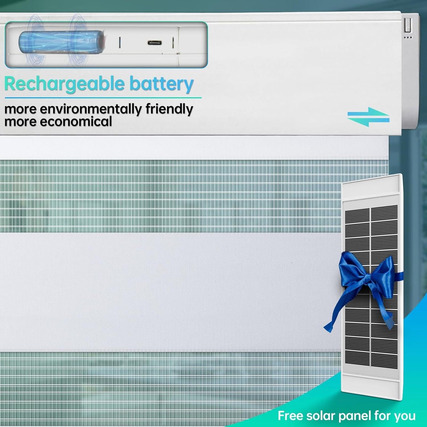 Persianas Zebra Motorizadas DENFOON 61x183cm Solar Control Remoto