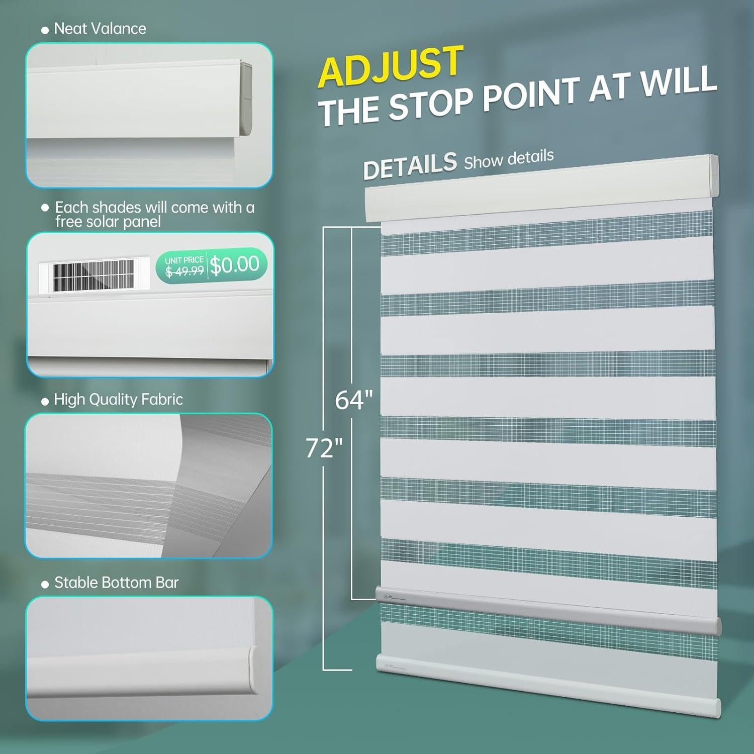 Persianas Zebra Motorizadas DENFOON 61x183cm Solar Control Remoto