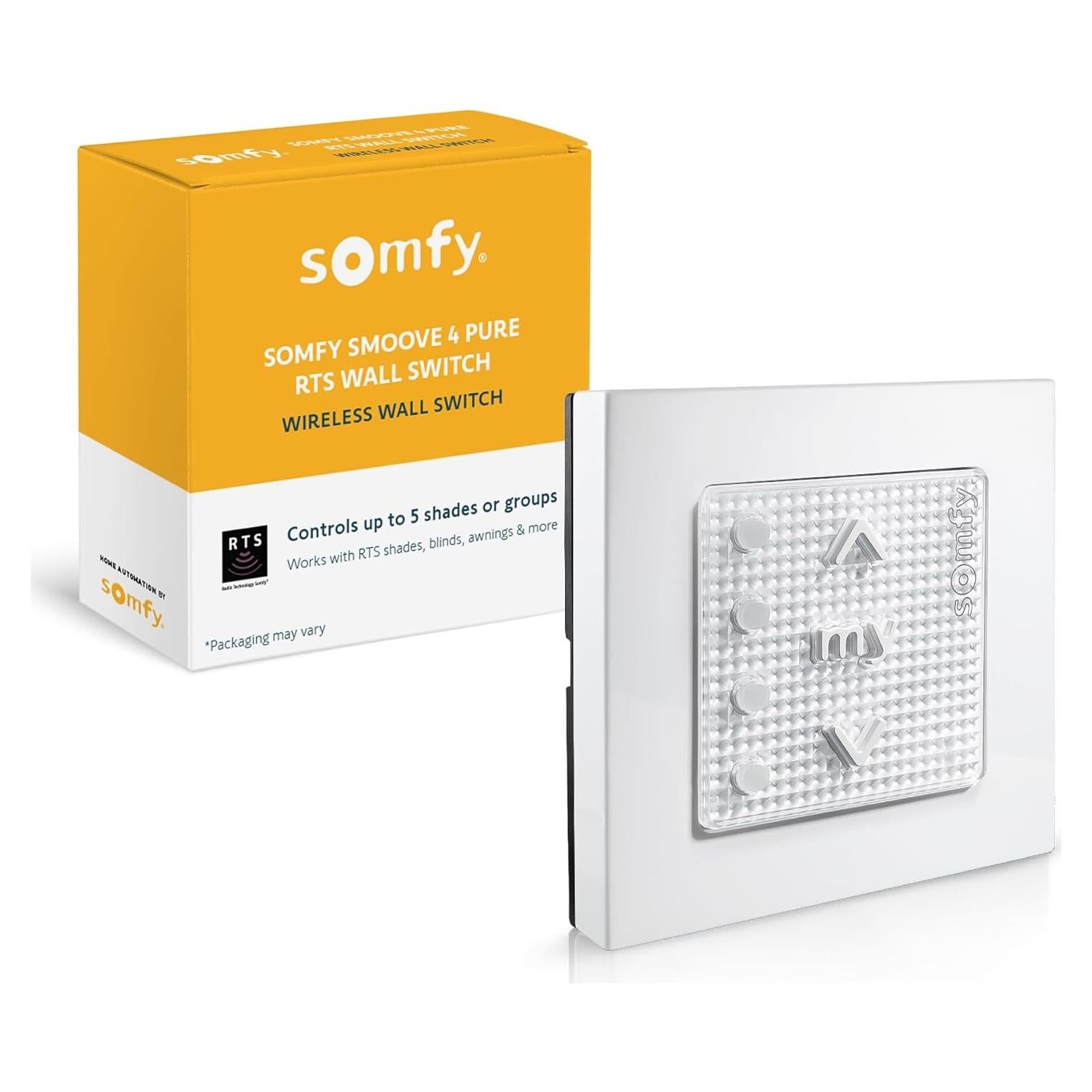 Somfy Smoove 4 RTS Pure - 4-Channel Wall Mount Control for Motorized Shades, Curtains, Blinds - Easy Install, No Electrician Needed - #1811748