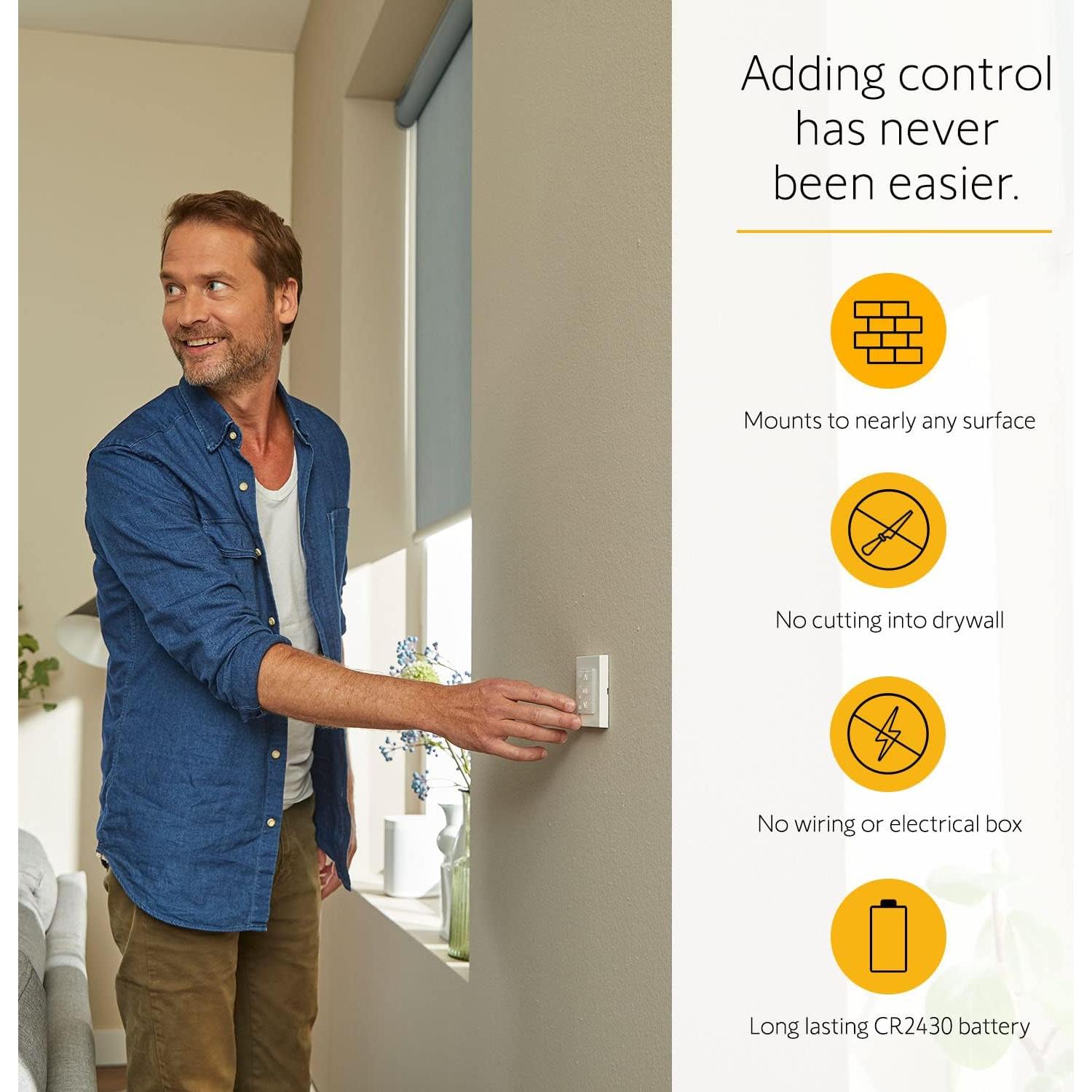 Somfy Smoove 4 RTS Pure - 4-Channel Wall Mount Control for Motorized Shades, Curtains, Blinds - Easy Install, No Electrician Needed - #1811748