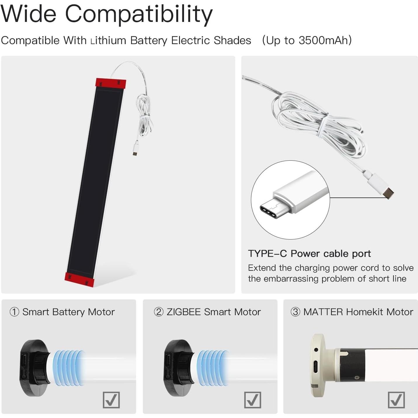 Panel Solar MING CHEN para Persianas Motorizadas USB-C 4.4W