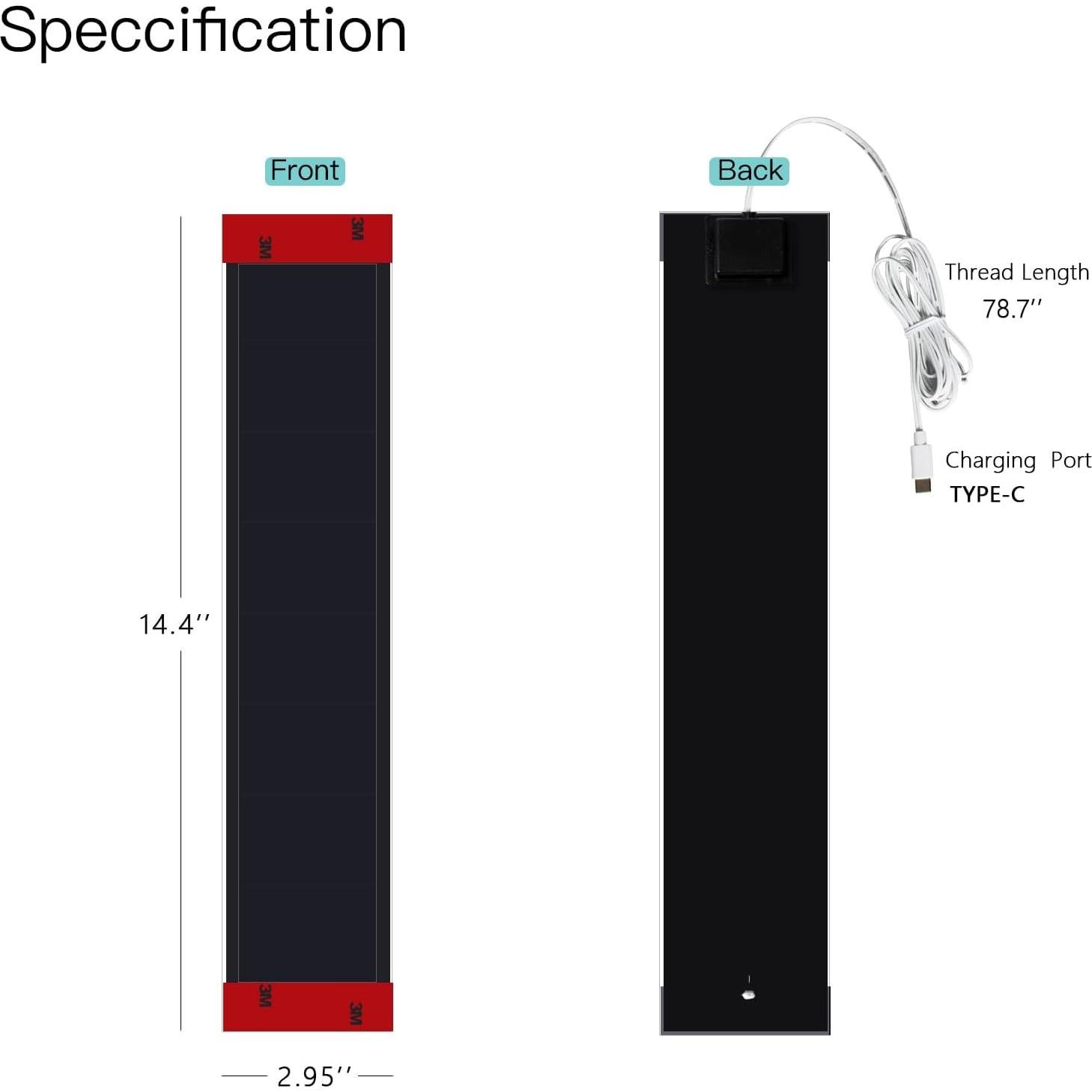 Panel Solar MING CHEN para Persianas Motorizadas USB-C 4.4W