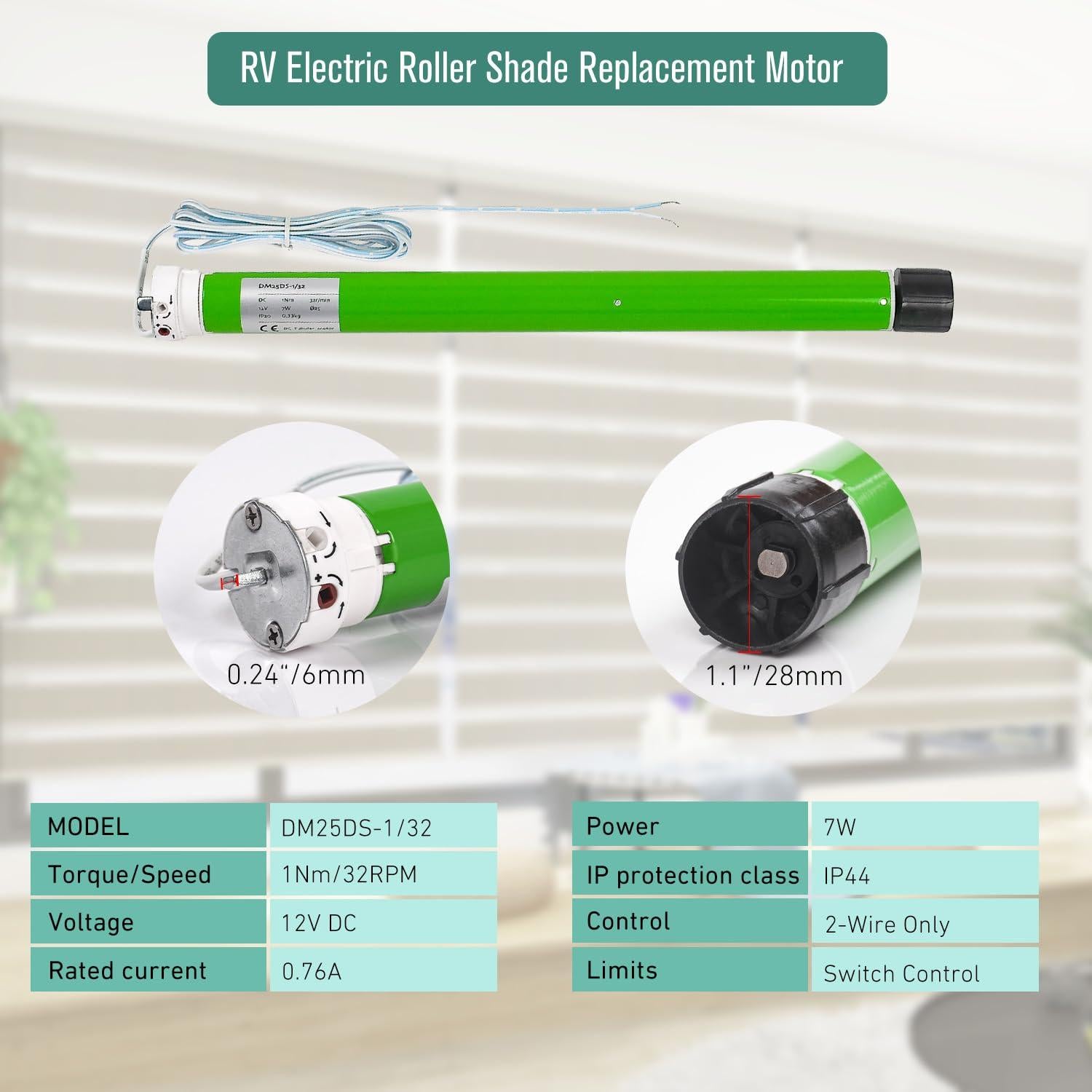 Motor Eléctrico de Sombra Rodante HUIYEETEX DM25DS 12V