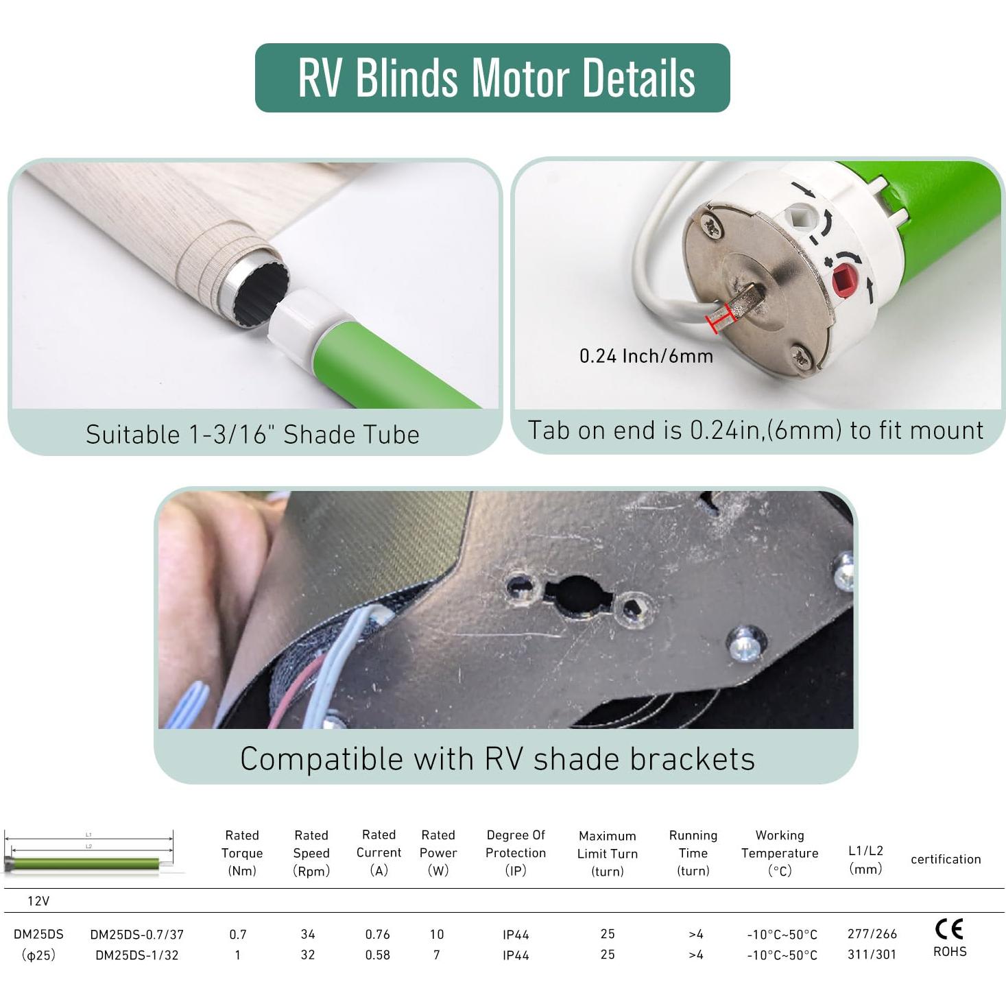 Motor Eléctrico de Sombra Rodante HUIYEETEX DM25DS 12V
