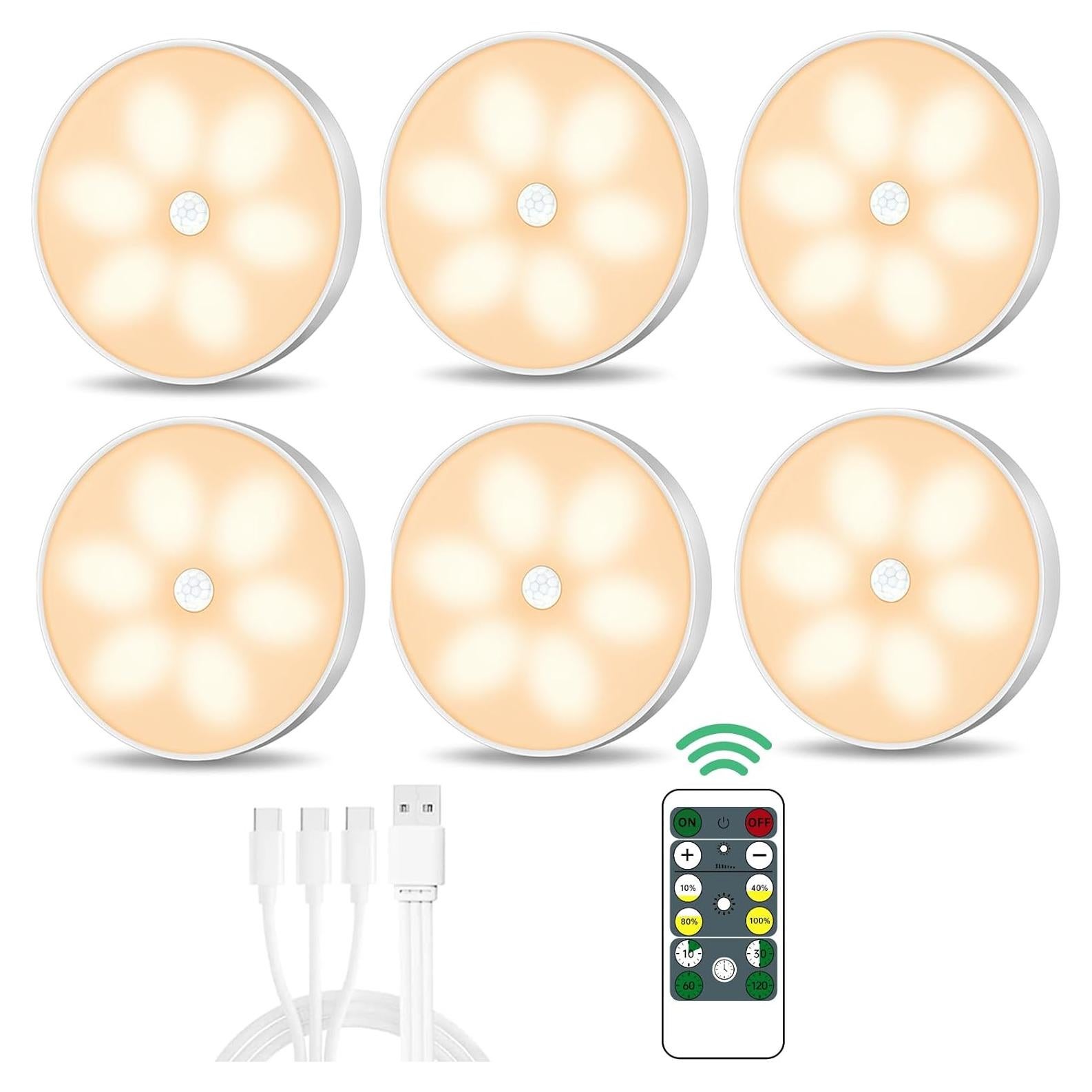 Luces LED Puck Lightbiz con Sensor y Control Remoto 6 Pzas
