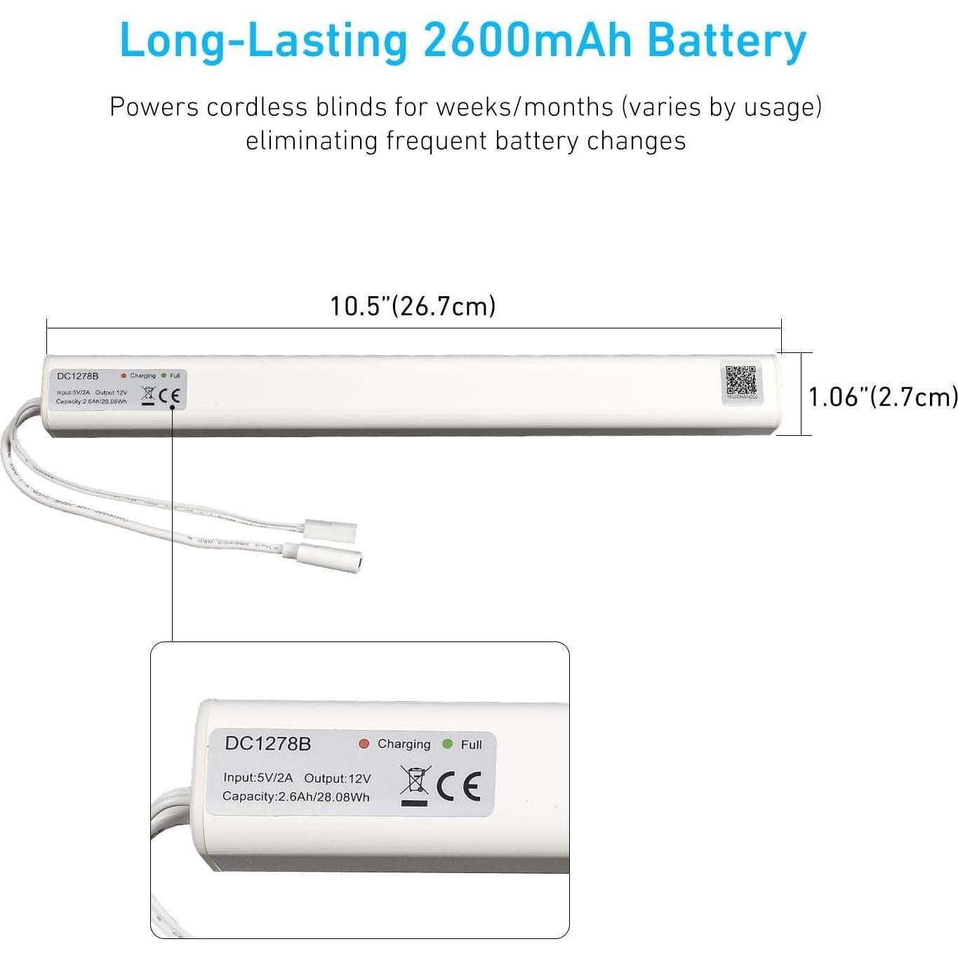 Batería Recargable 12V 2600mAh Li-ion Rollerhouses para Persianas
