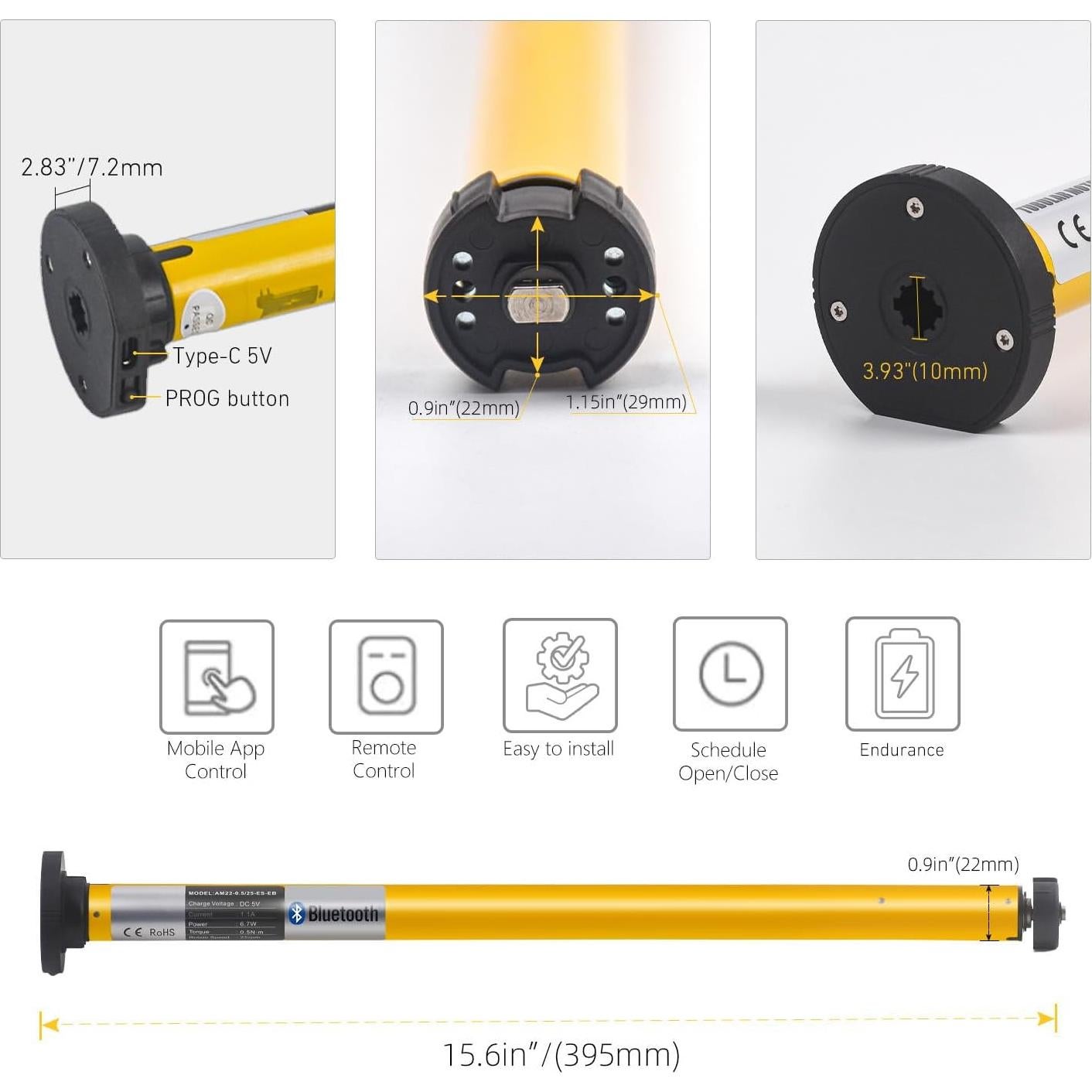 Motor de Persianas Sortfle Bluetooth 1.25" Control Remoto