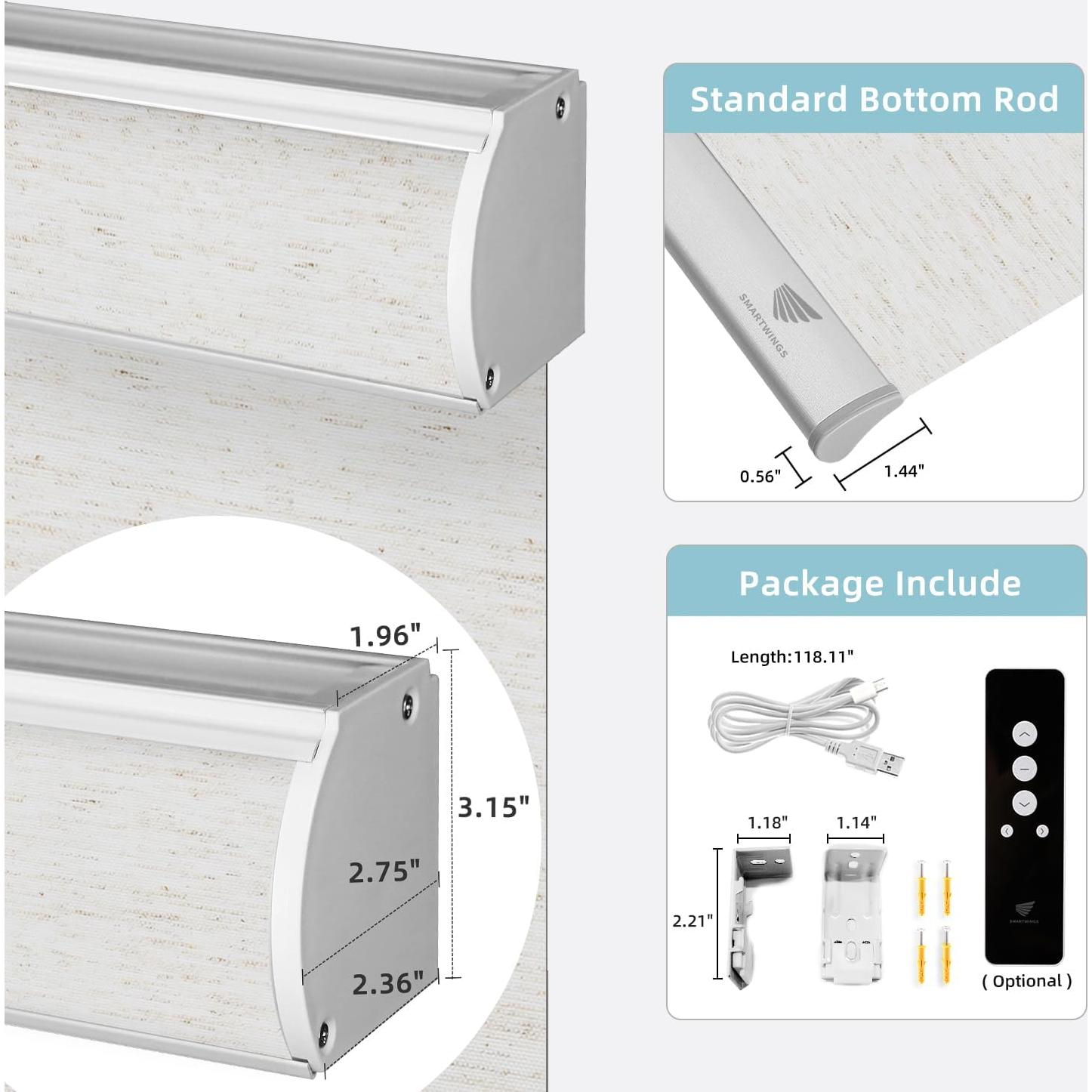 Persianas Motorizadas SmartWings 40.6x55.9cm Lino Blanco