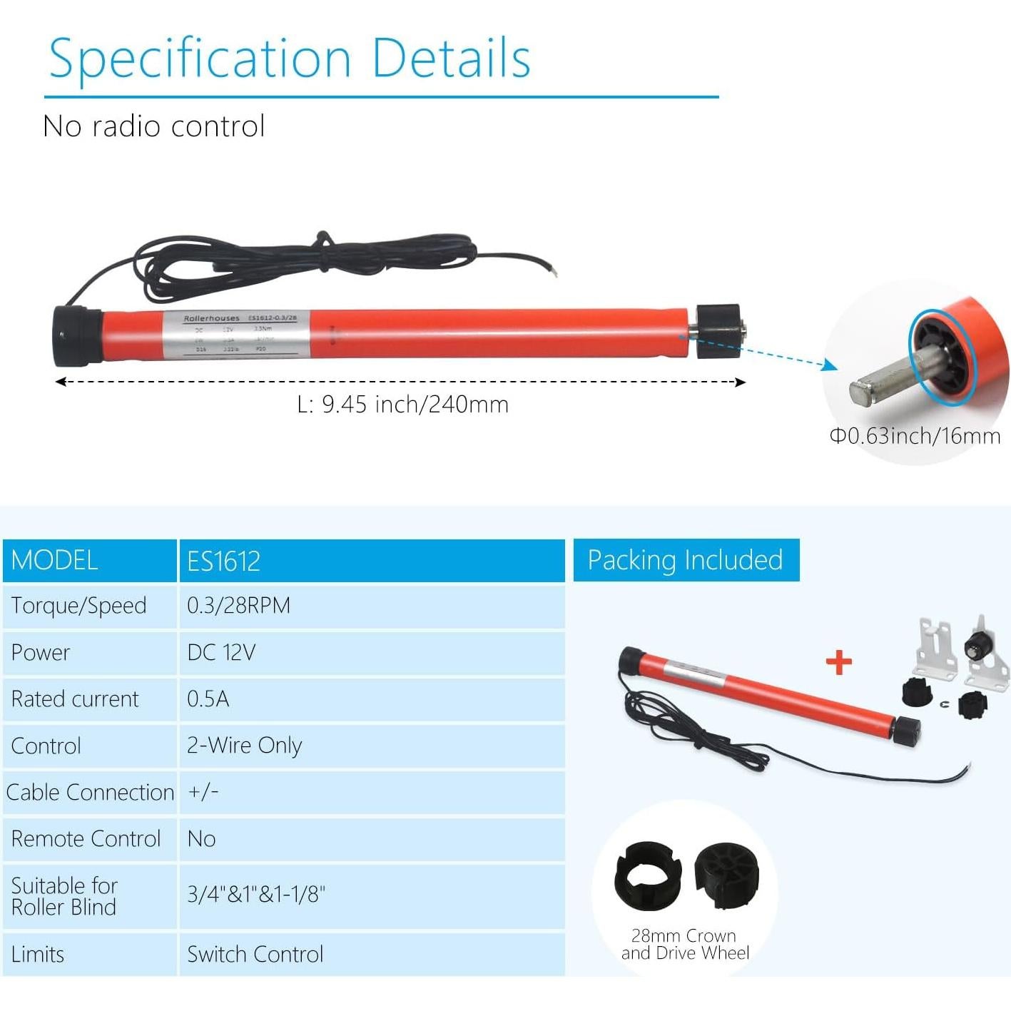 Motor de persiana enrollable eléctrica Rollerhouse 12V 500mA