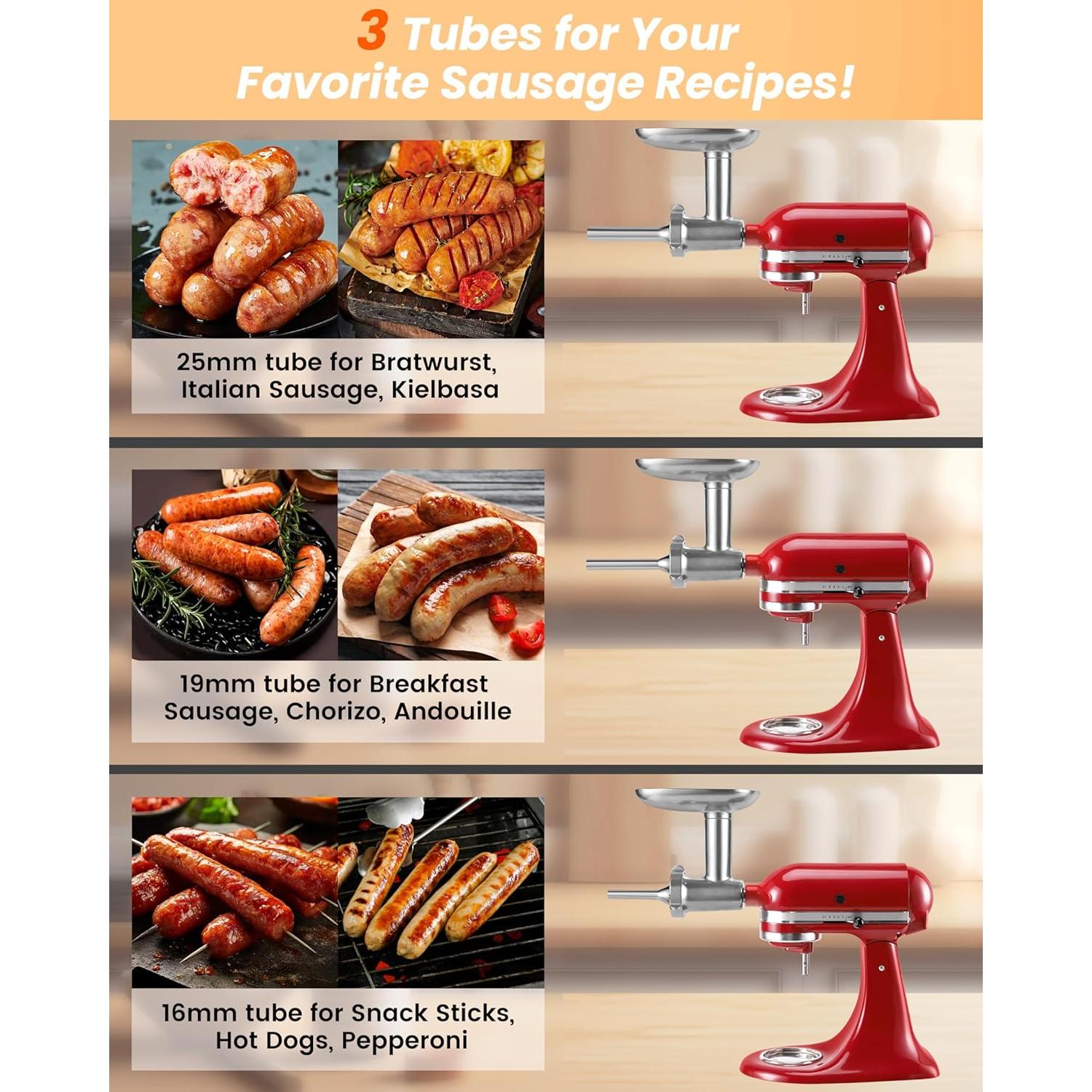 Set de 3 Tuberías de Acero Inoxidable para Embutidos KitchenAid