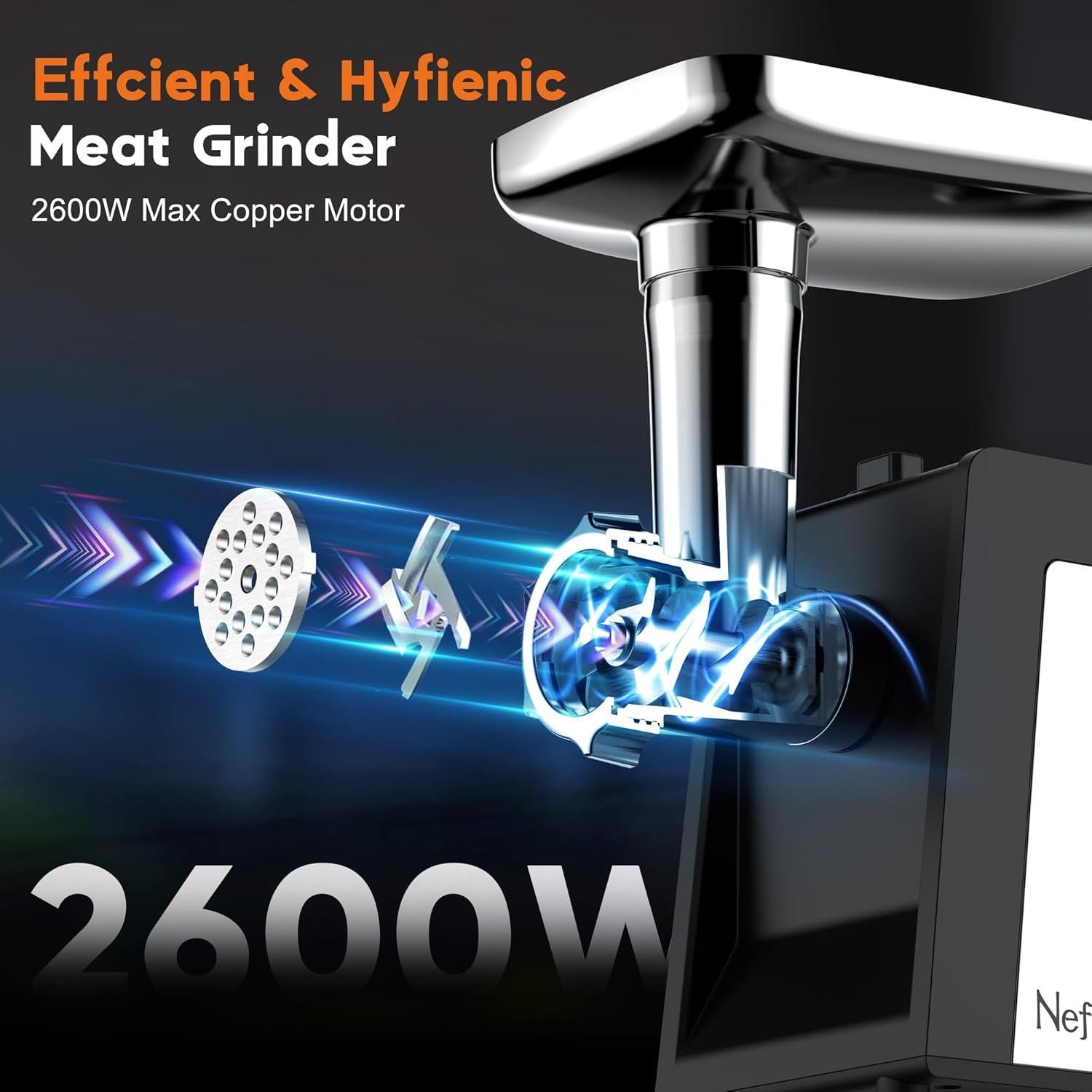 Picadora de Carne Eléctrica Nefaracy 2600W Acero Inoxidable