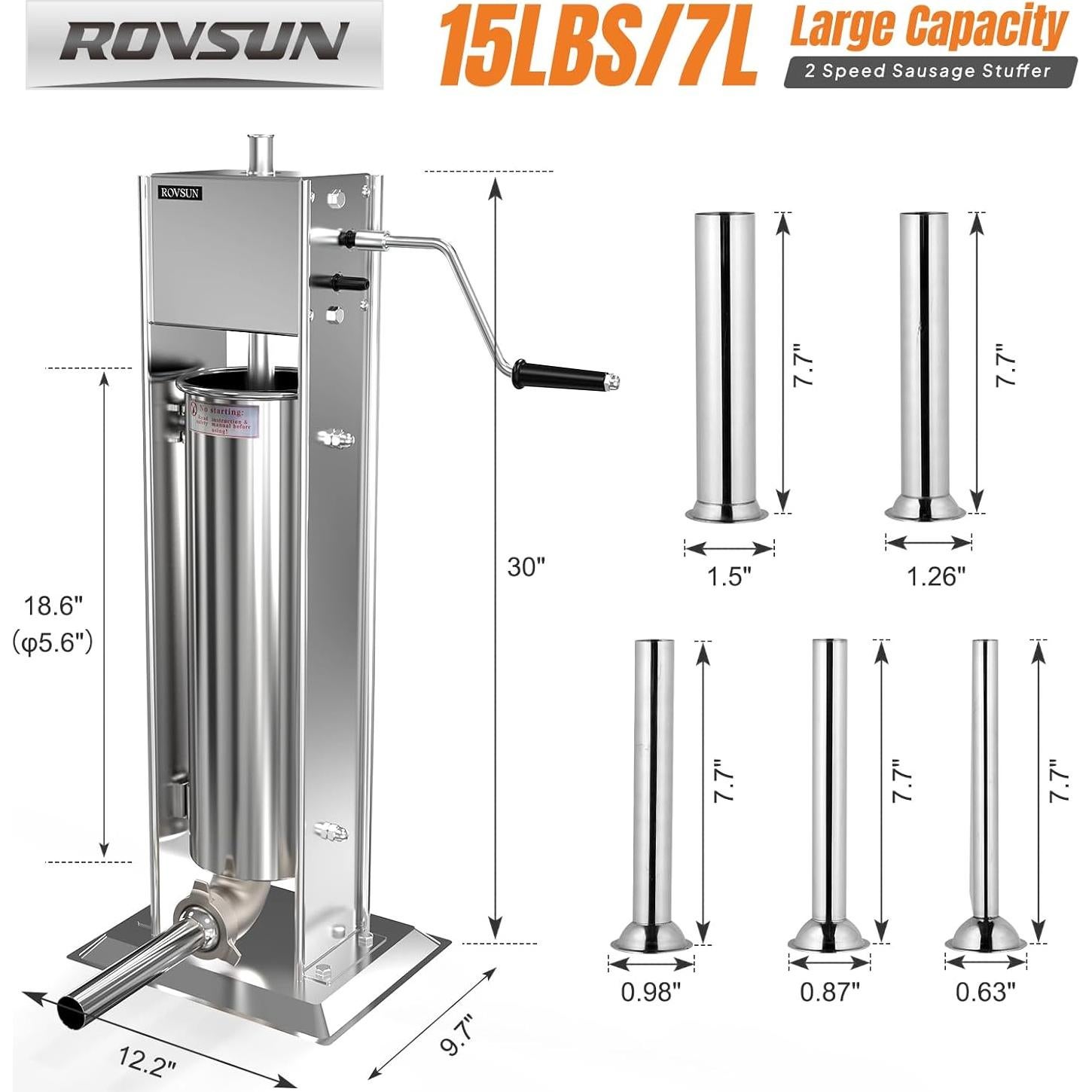 Embutidora Manual ROVSUN 3L Acero Inoxidable 2 Velocidades