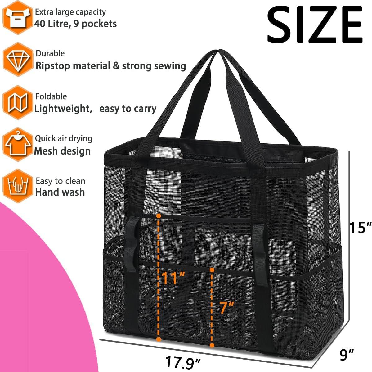 Bolsa de Playa Grande de Malla Jingweichuangke - Negro