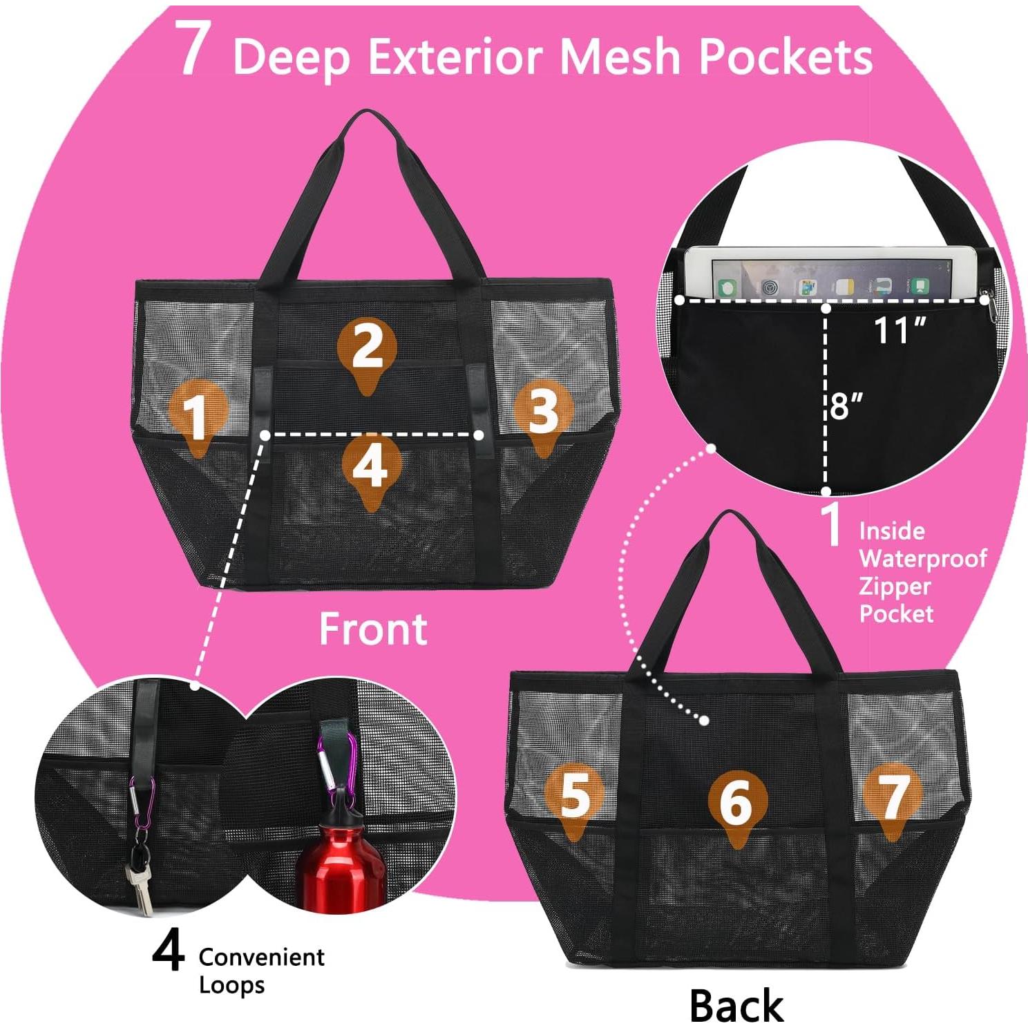 Bolsa de Playa Grande de Malla Jingweichuangke - Negro