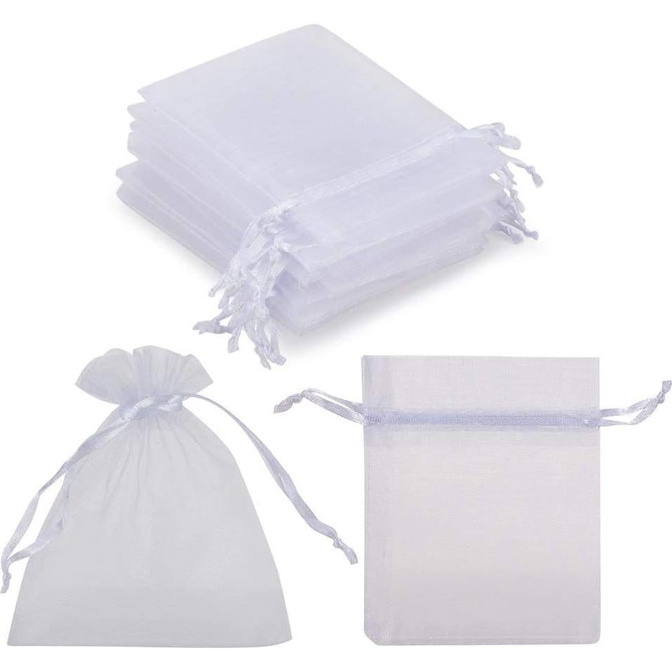 Paquete 100 Bolsas de Organza Blancas HRX 10 x 8 cm