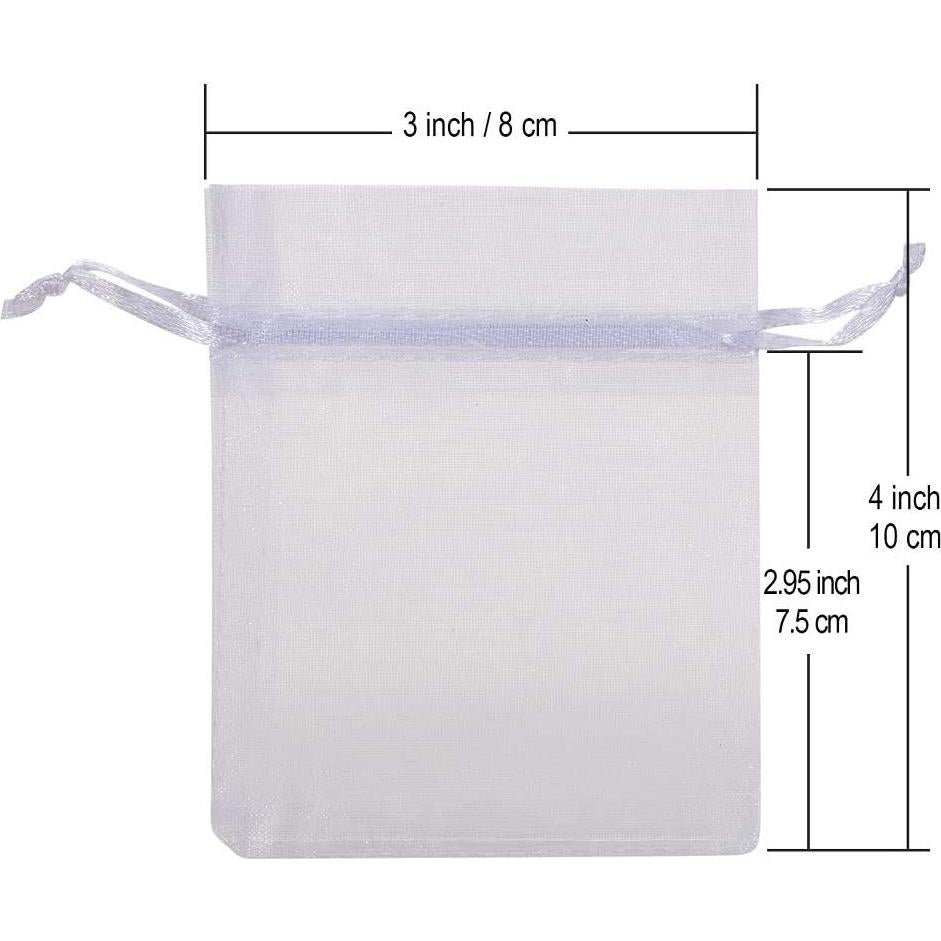 Paquete 100 Bolsas de Organza Blancas HRX 10 x 8 cm