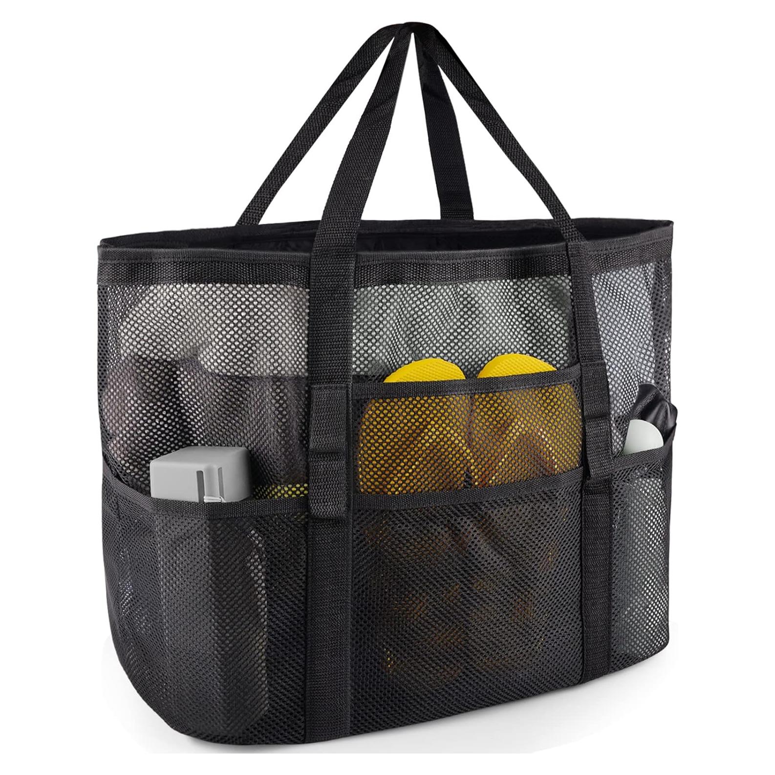 Bolsa de Playa Grande de Malla Negra para Familia 41x22x38cm