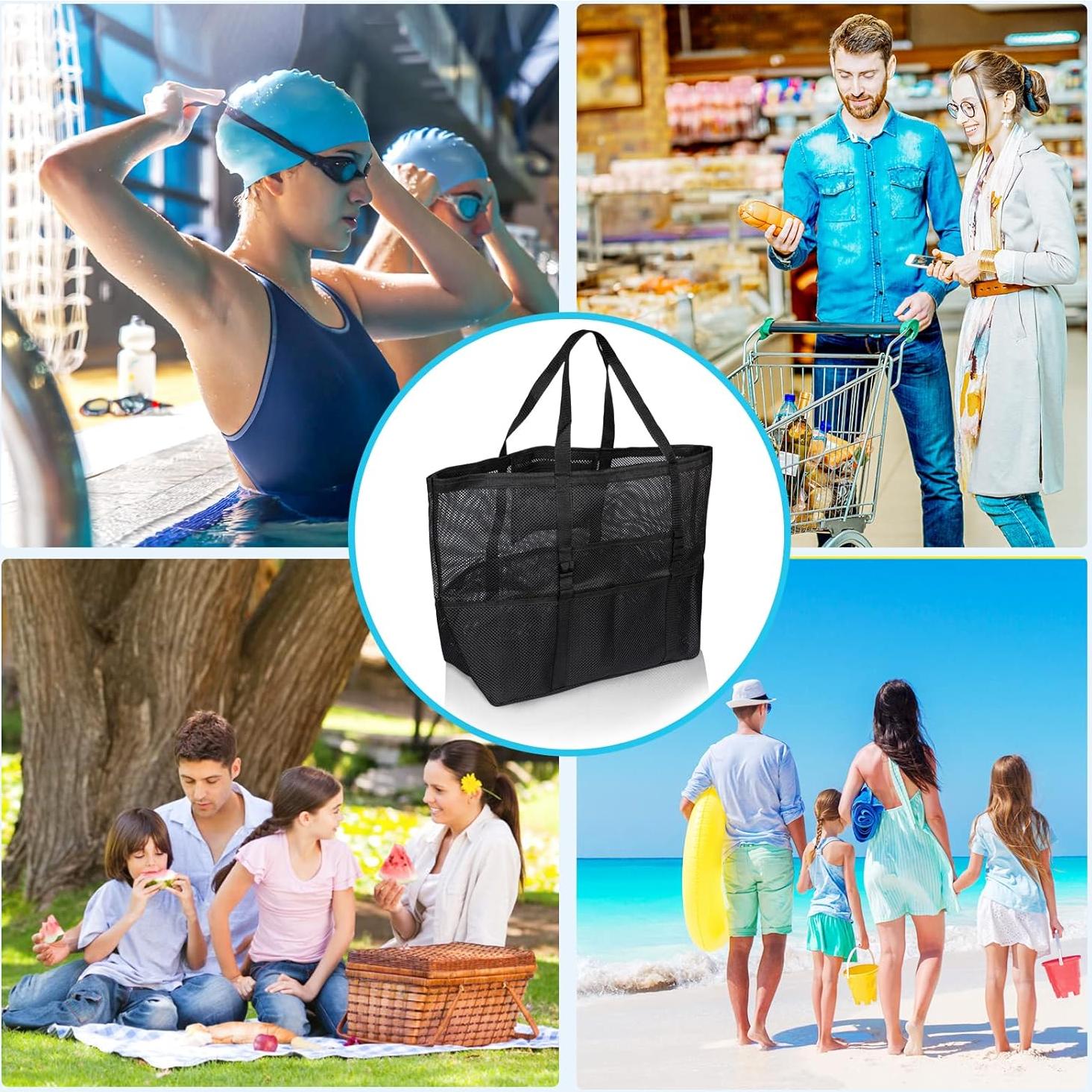 Bolsa de Playa Grande de Malla Negra para Familia 41x22x38cm
