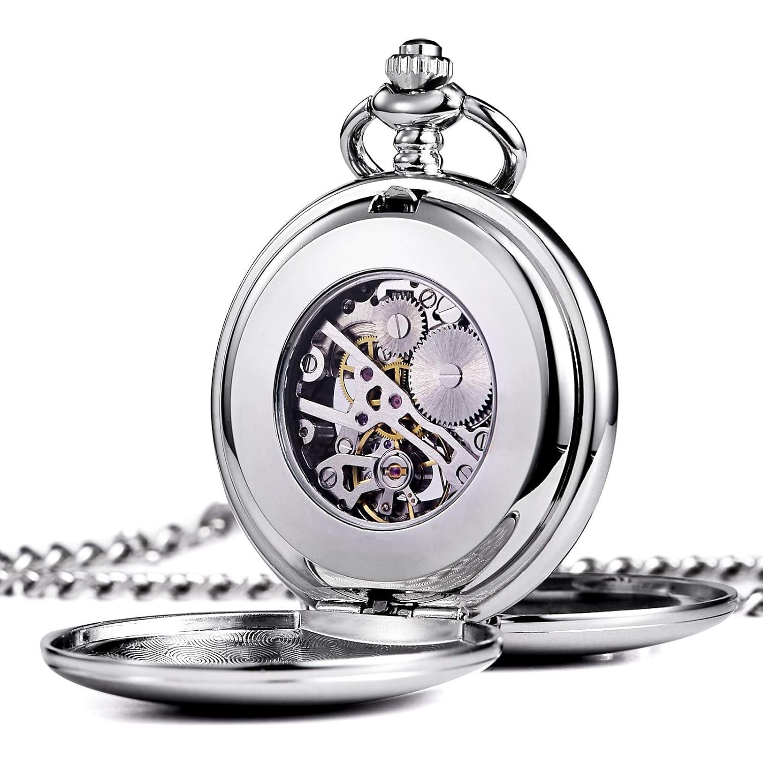 Reloj de bolsillo TREEWETO mecánico con cadena y dial azul