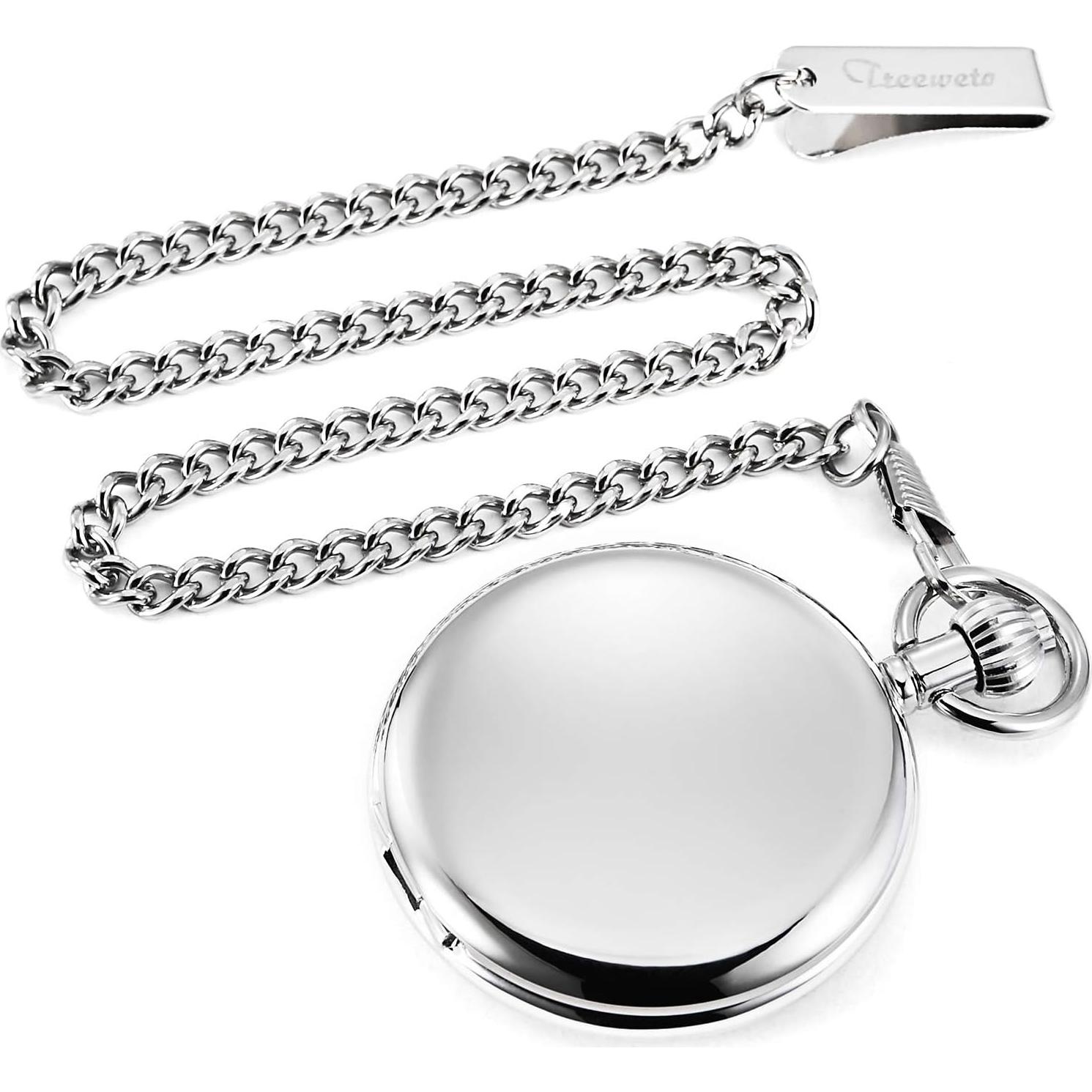 Reloj de bolsillo TREEWETO mecánico con cadena y dial azul