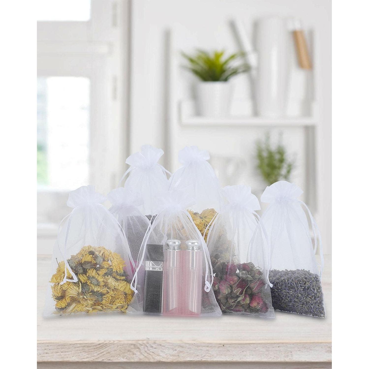 Kslong 100 Bolsas de Organza Transparentes 7.5x10 cm Blancas