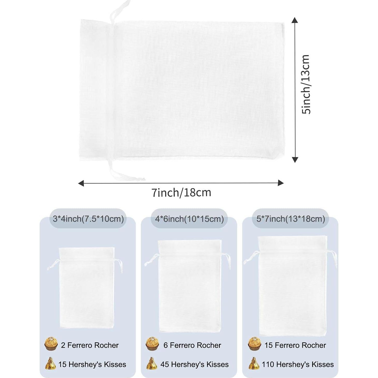 Kslong 100 Bolsas de Organza Transparentes 7.5x10 cm Blancas