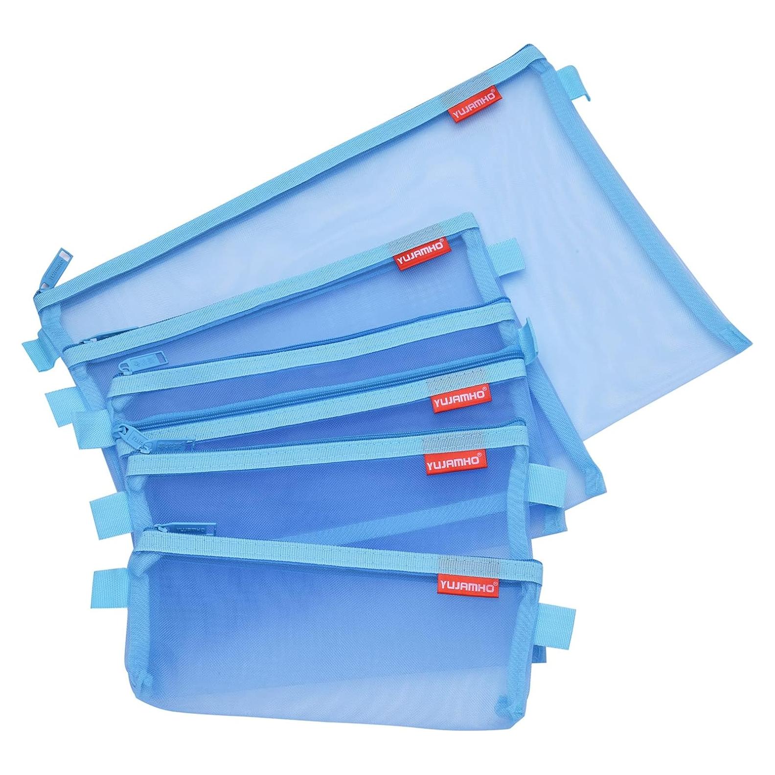 Bolsa de Malla con Cremallera Pendancy 5pcs Nylon Azul A4 A5 A6