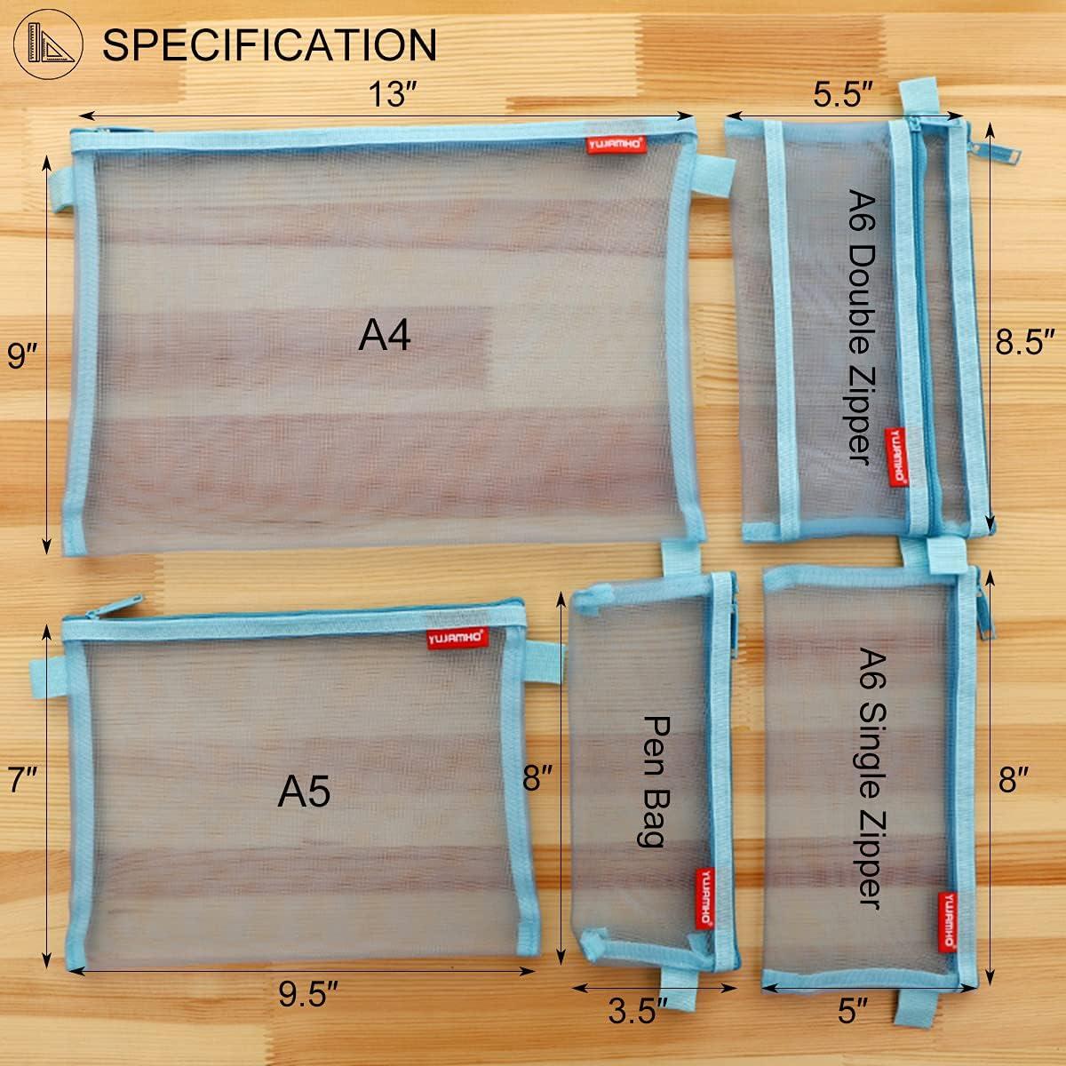 Bolsa de Malla con Cremallera Pendancy 5pcs Nylon Azul A4 A5 A6
