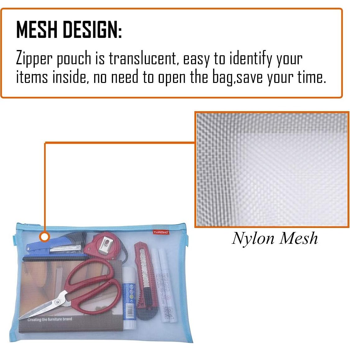 Bolsa de Malla con Cremallera Pendancy 5pcs Nylon Azul A4 A5 A6