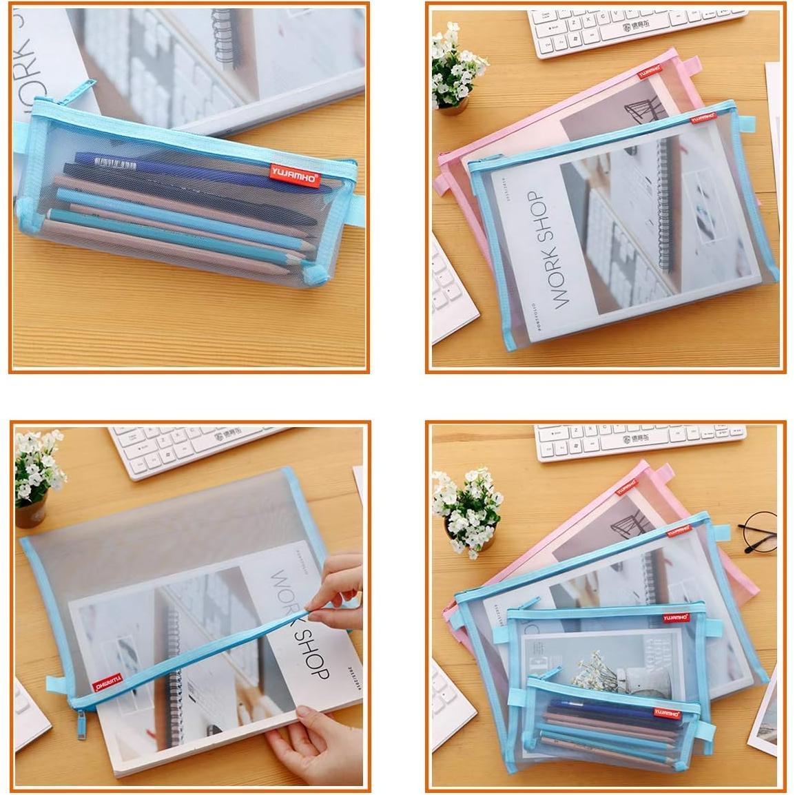 Bolsa de Malla con Cremallera Pendancy 5pcs Nylon Azul A4 A5 A6