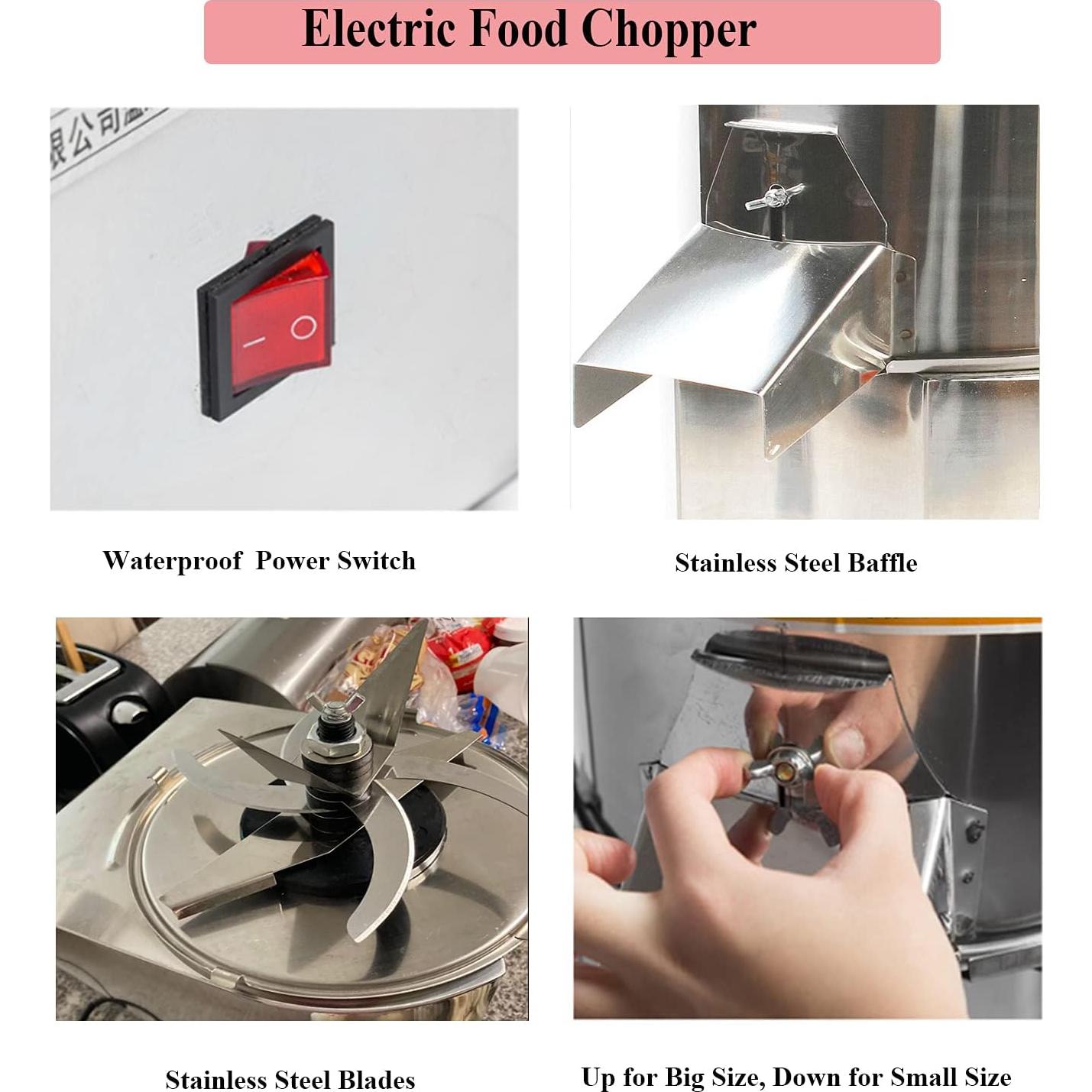 Electric Vegetable Meat Chopper, Commercial Food Processor Professional Meat Grinder 110V 550W 120Kg/H Fully Stainless-Steel Body Carbon Steel Blades