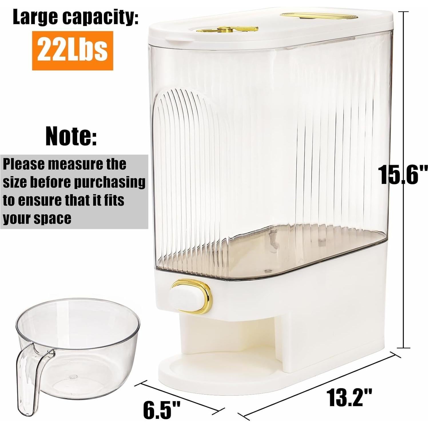 Dispensador de Arroz Cididu 22 lbs Transparente con Taza Medidora