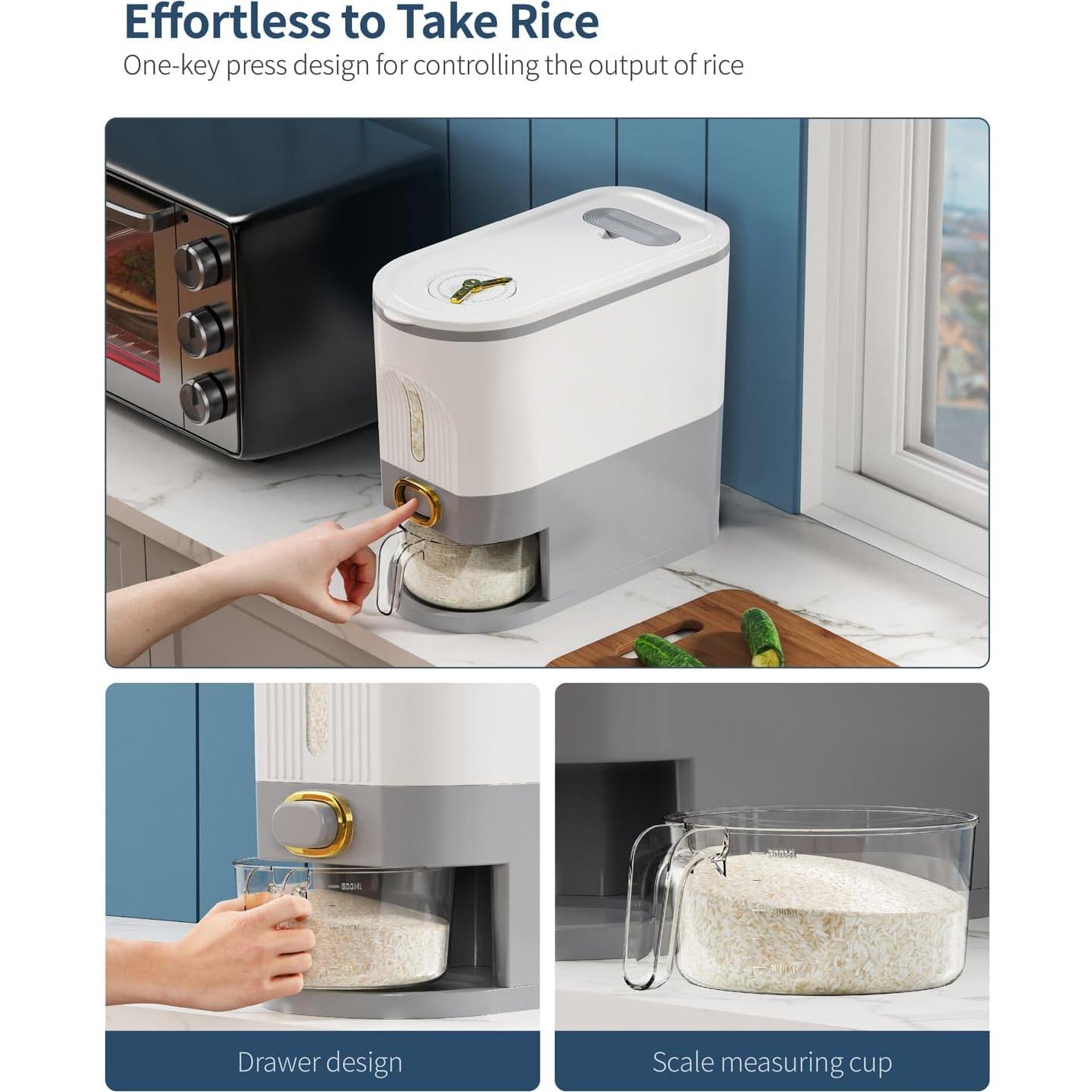 Dispensador de arroz Lenwi 11 lbs libre de BPA - Gris