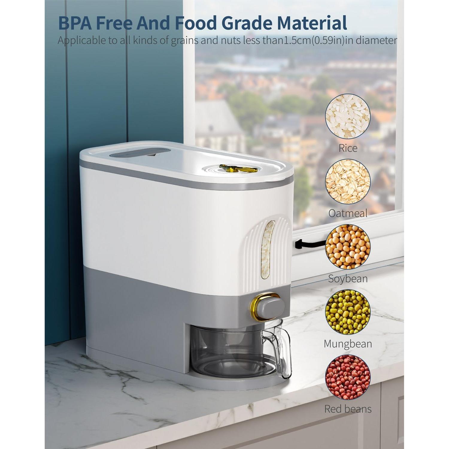 Dispensador de arroz Lenwi 11 lbs libre de BPA - Gris