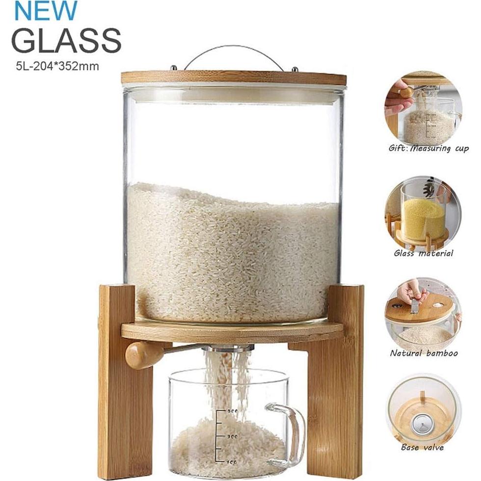 Contenedor de Alimentos de Vidrio 5L/8L Aprilhp con Tapa Hermética