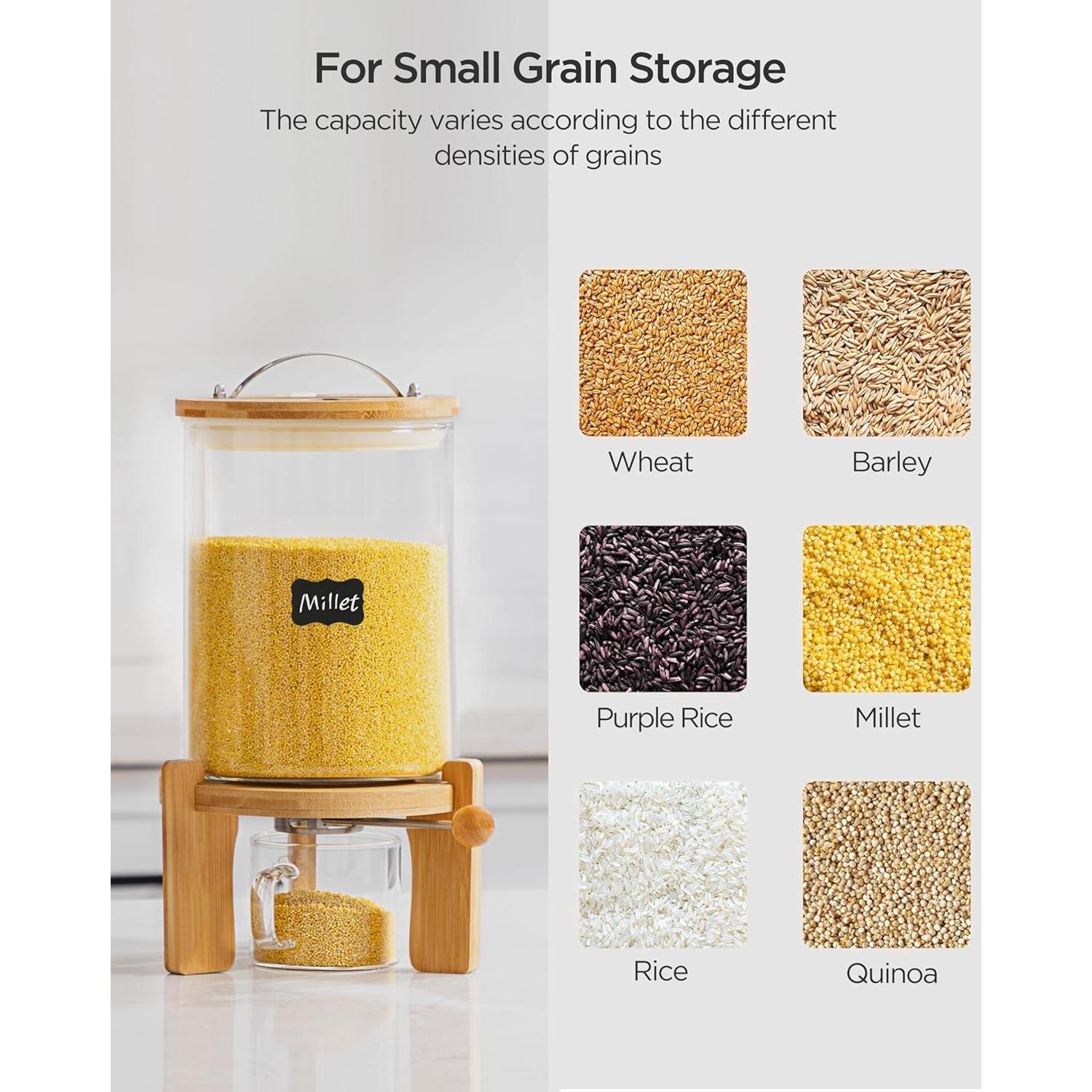 Dispensador de arroz Famyards vidrio 3L con soporte madera