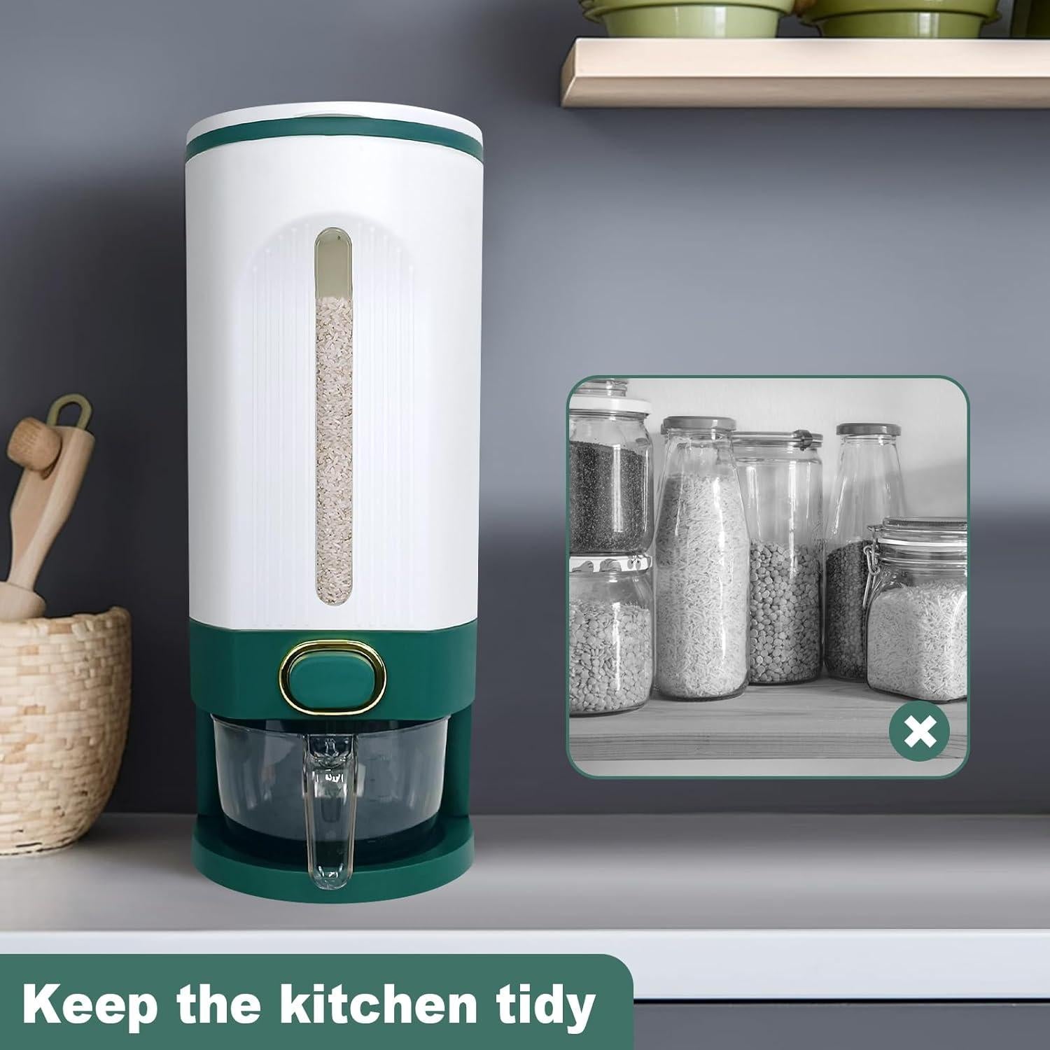 Dispensador de Arroz LUOKER 25 kg Hermético con Taza Medidora