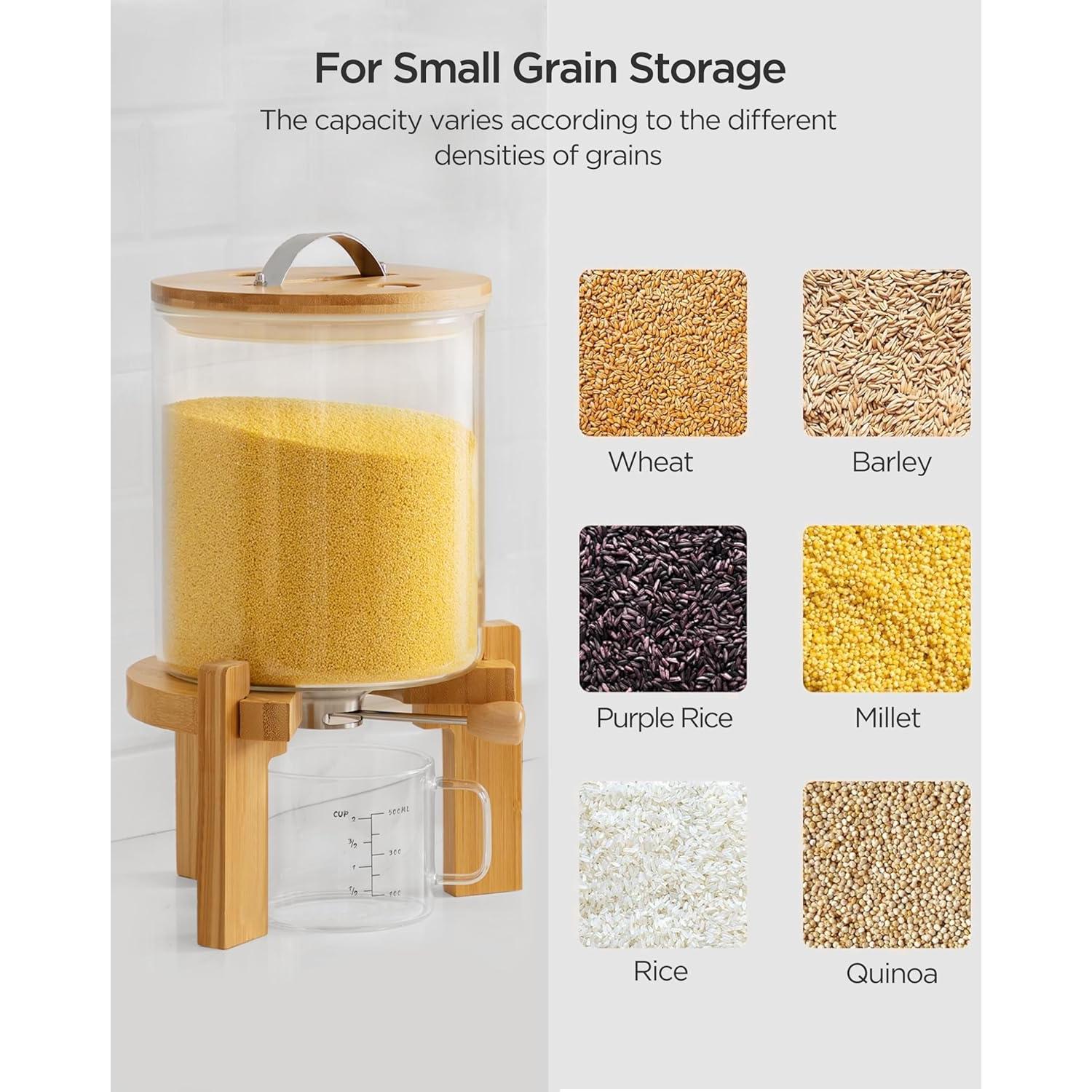 Dispensador de arroz HBlife 5L vidrio y soporte de madera