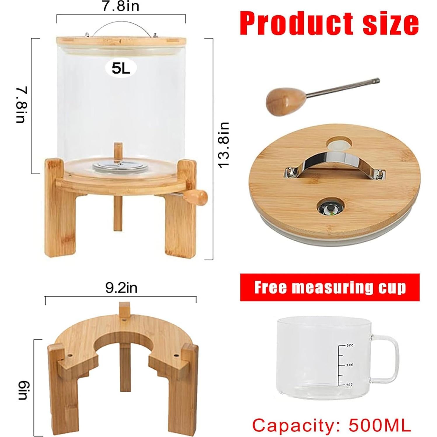 Dispensador de Arroz de Vidrio 5L con Soporte de Bambú