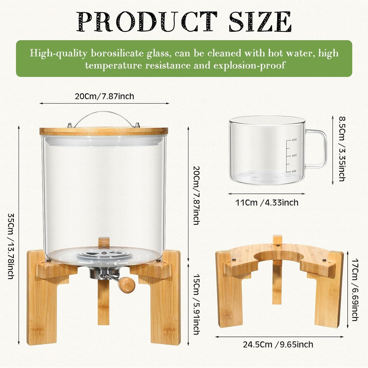 Zhehao 2 Pcs Glass Rice Dispenser 5l Flour Cereal Rice Storage Container Creative Cereal Holder with Wooden Stand Airtight Lid and Measuring Cup for Pantry Sugar Coffee Beans Kitchen Food Organization