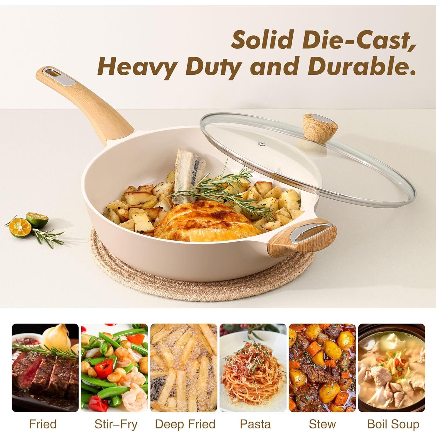 Sartén Profunda SENSARTE 6L Cerámica Antiadherente con Tapa