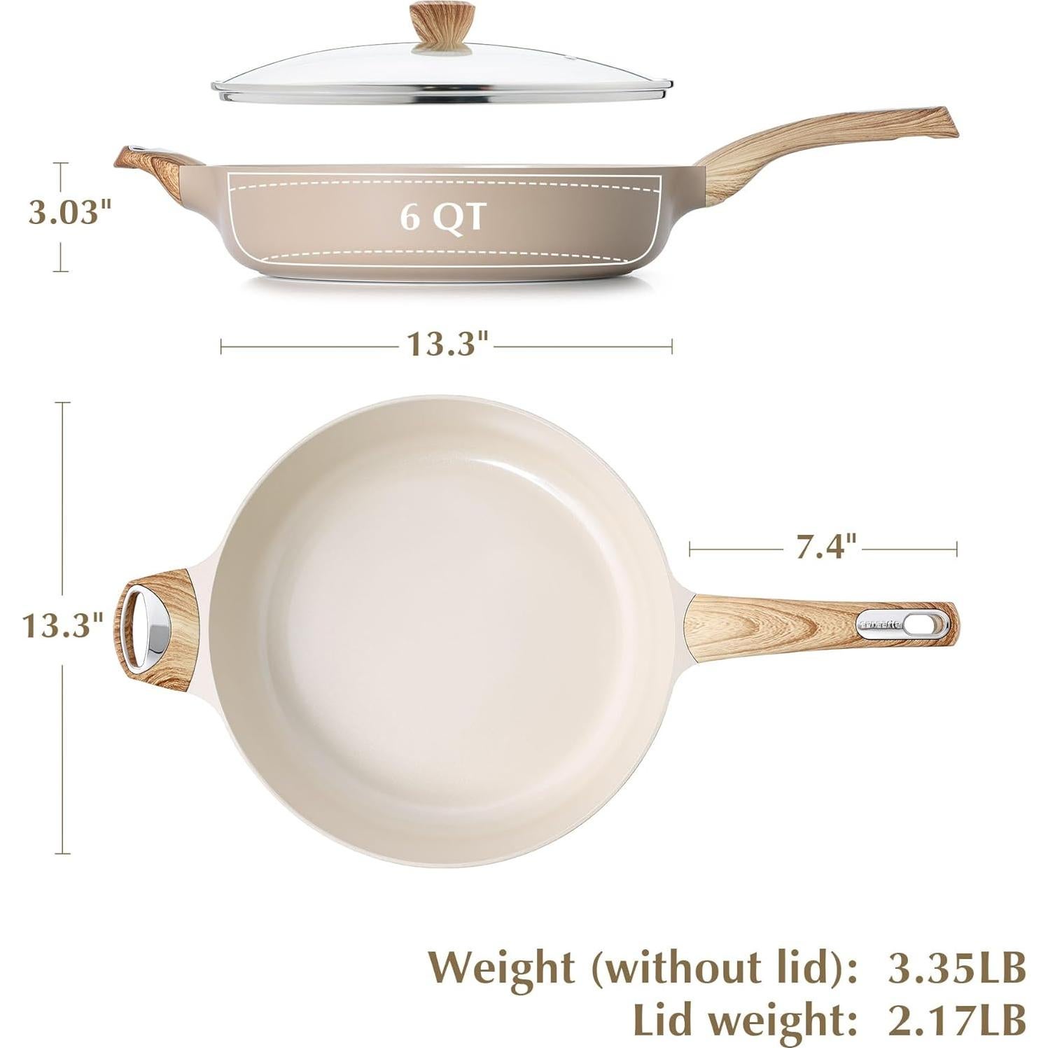 Sartén Profunda SENSARTE 6L Cerámica Antiadherente con Tapa