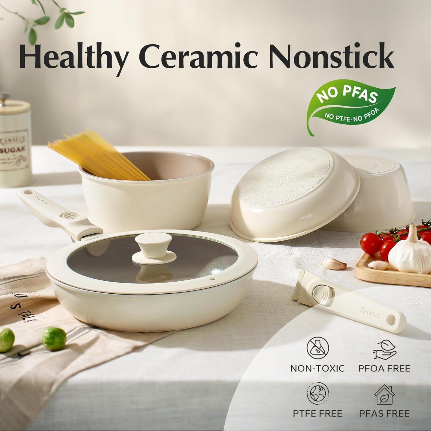 Juego de Sartenes y Ollas Redchef 16 Piezas Cerámica Beige