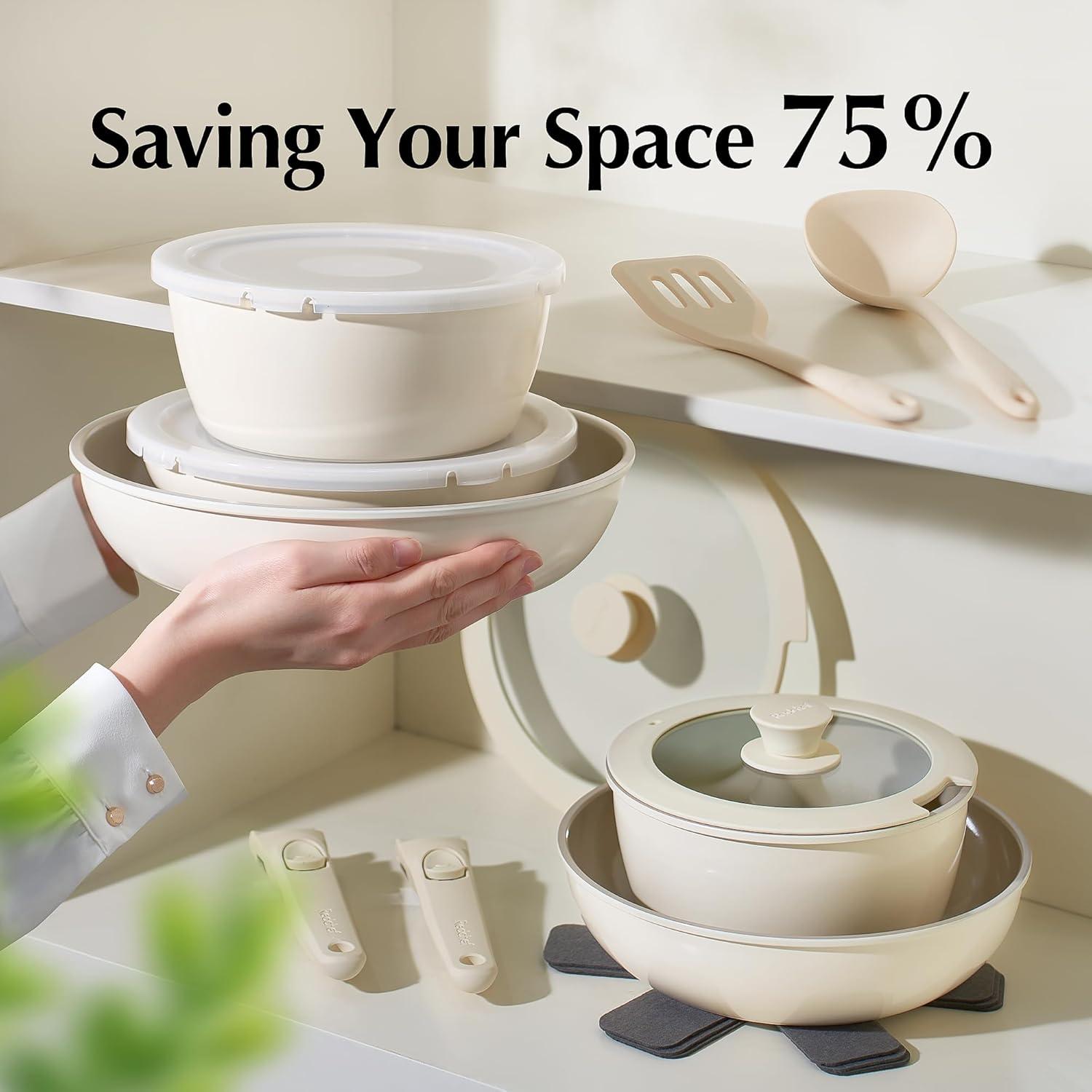 Juego de Sartenes y Ollas Redchef 16 Piezas Cerámica Beige