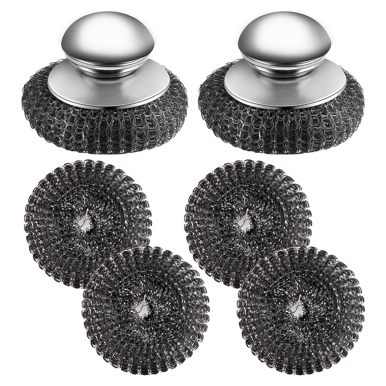 Estropajo de Acero Inoxidable con Mango 2 Pcs y 4 Repuestos